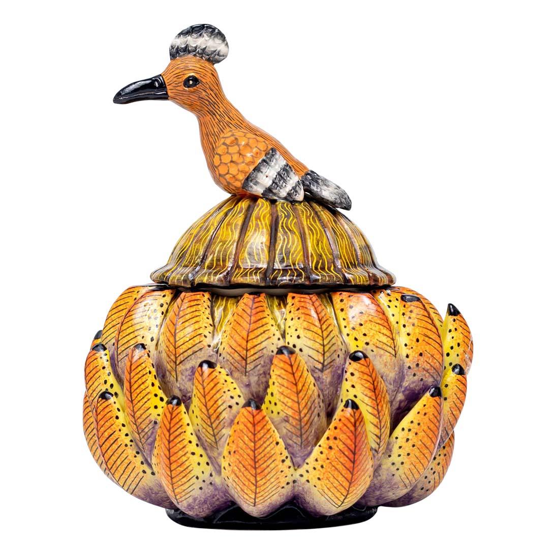 South African Ceramic Protea And Hoopoe Jewelry Box  , hand made in South Africa For Sale