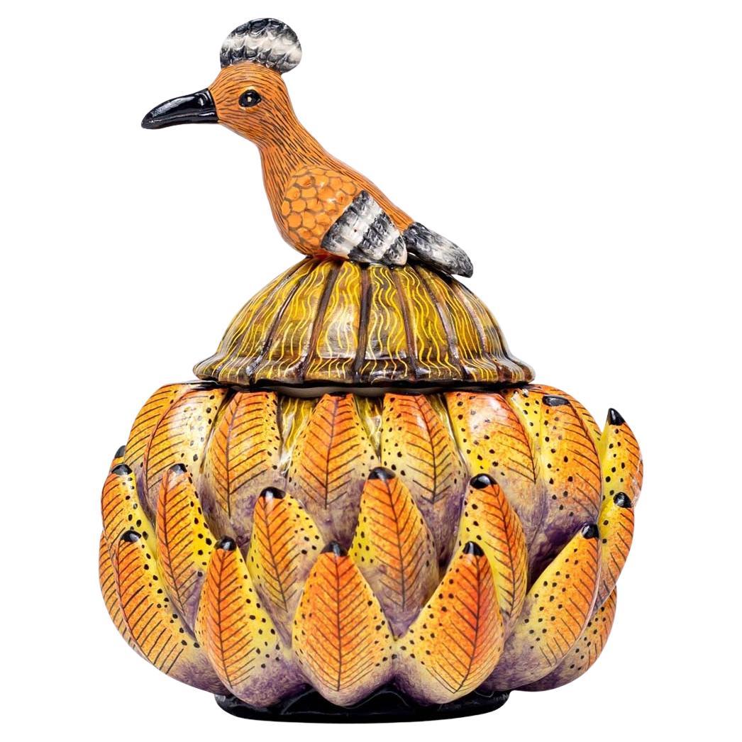 Ceramic Protea And Hoopoe Jewelry Box  , hand made in South Africa