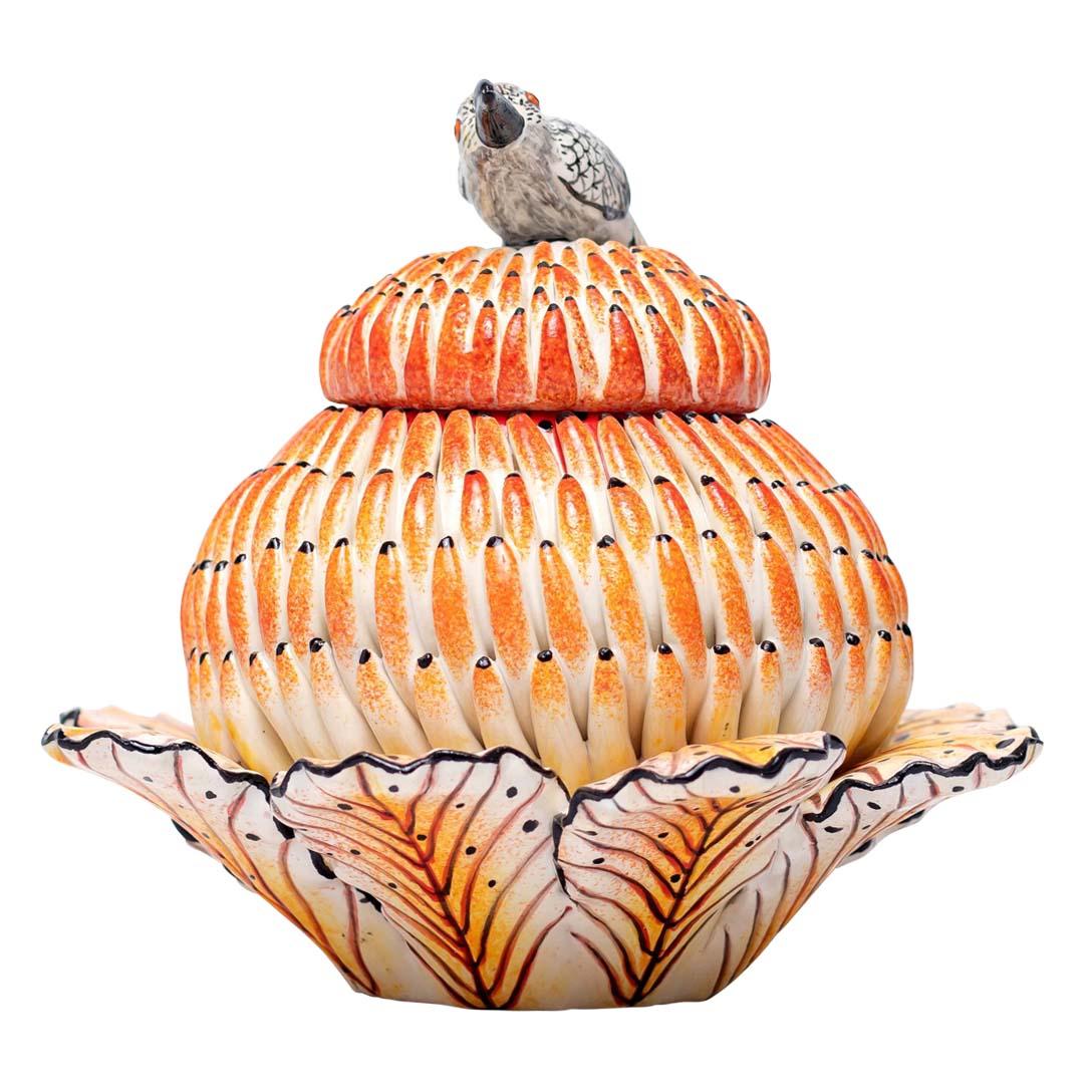 Protea Butterfly Jewelry Box
Hand-Painted by Minenhle Nene, Sculpted by Sbusiso Ndaba
Love Art Ceramic, South Africa, 2024

The Protea Butterfly Jewelry Box is a stunning fusion of nature and artistry, embodying the vibrant spirit of South Africa.