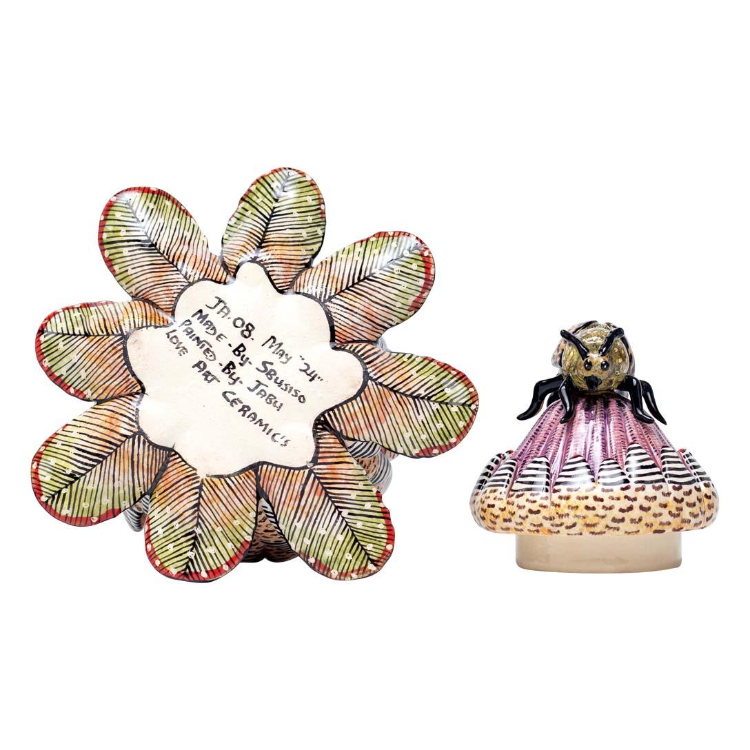 Modern Ceramic Protea Jewelry Box  , hand made in South Africa For Sale