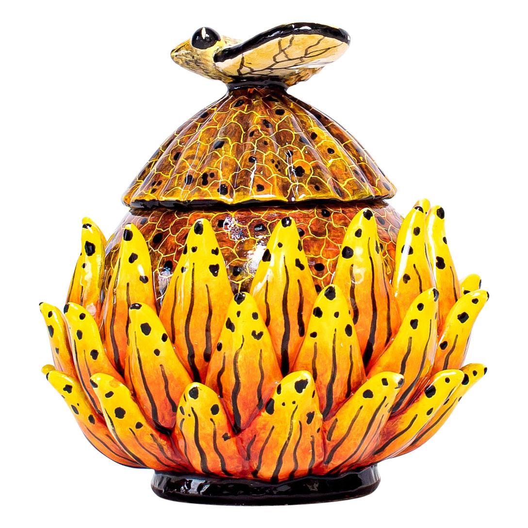 Fired Ceramic  Protea jewelry Box  , hand made in South Africa For Sale