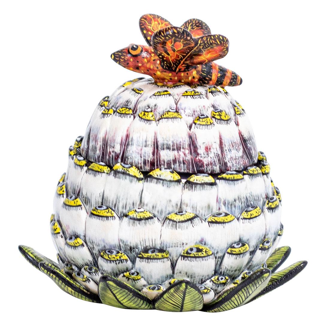 Fired Ceramic  Protea jewelry Box  , hand made in South Africa For Sale