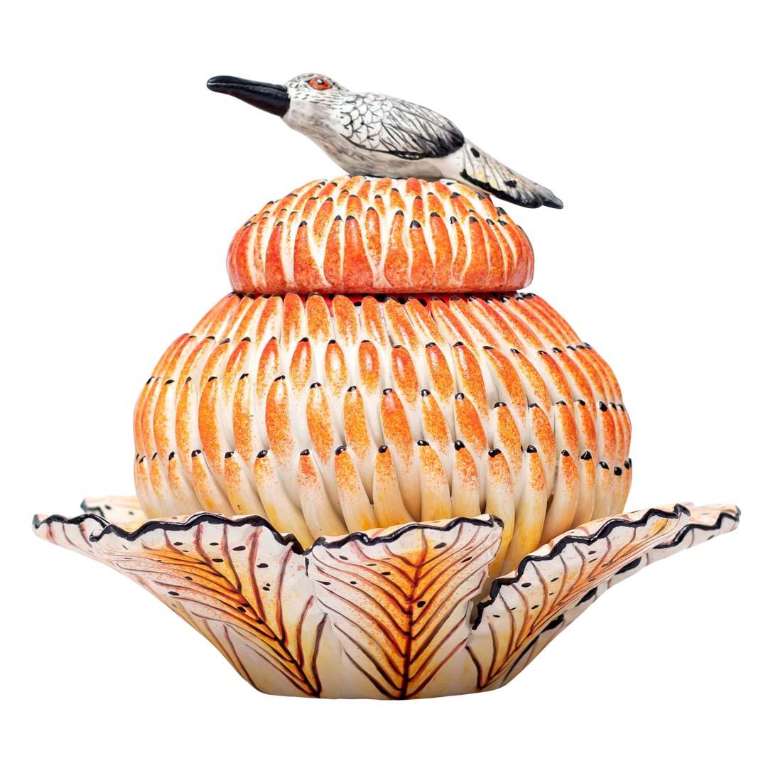 Fired Ceramic Protea Jewelry Box  , hand made in South Africa For Sale