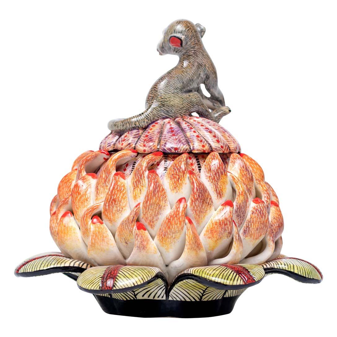 Fired Ceramic Protea Jewelry Box  , hand made in South Africa For Sale