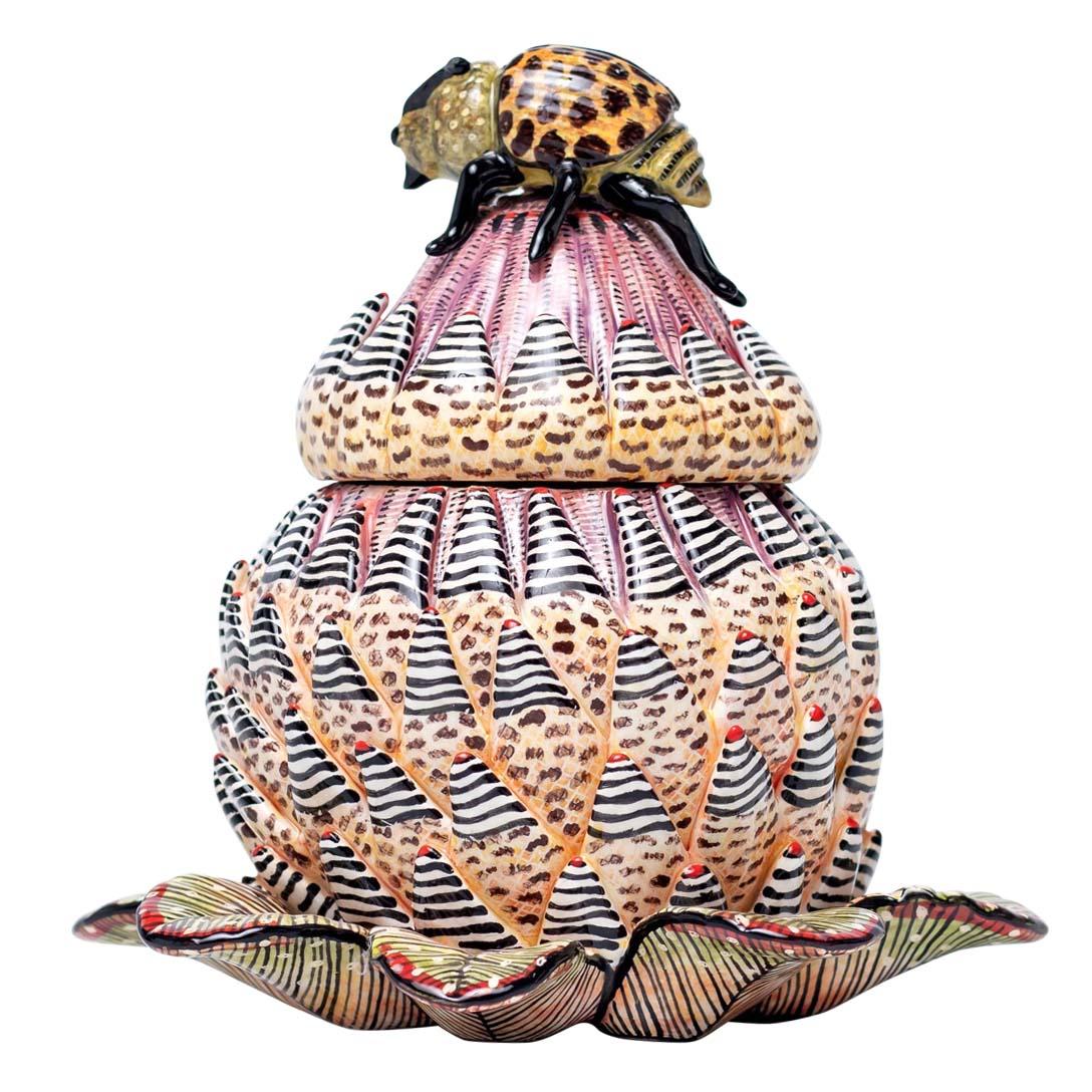 Fired Ceramic Protea Jewelry Box  , hand made in South Africa For Sale