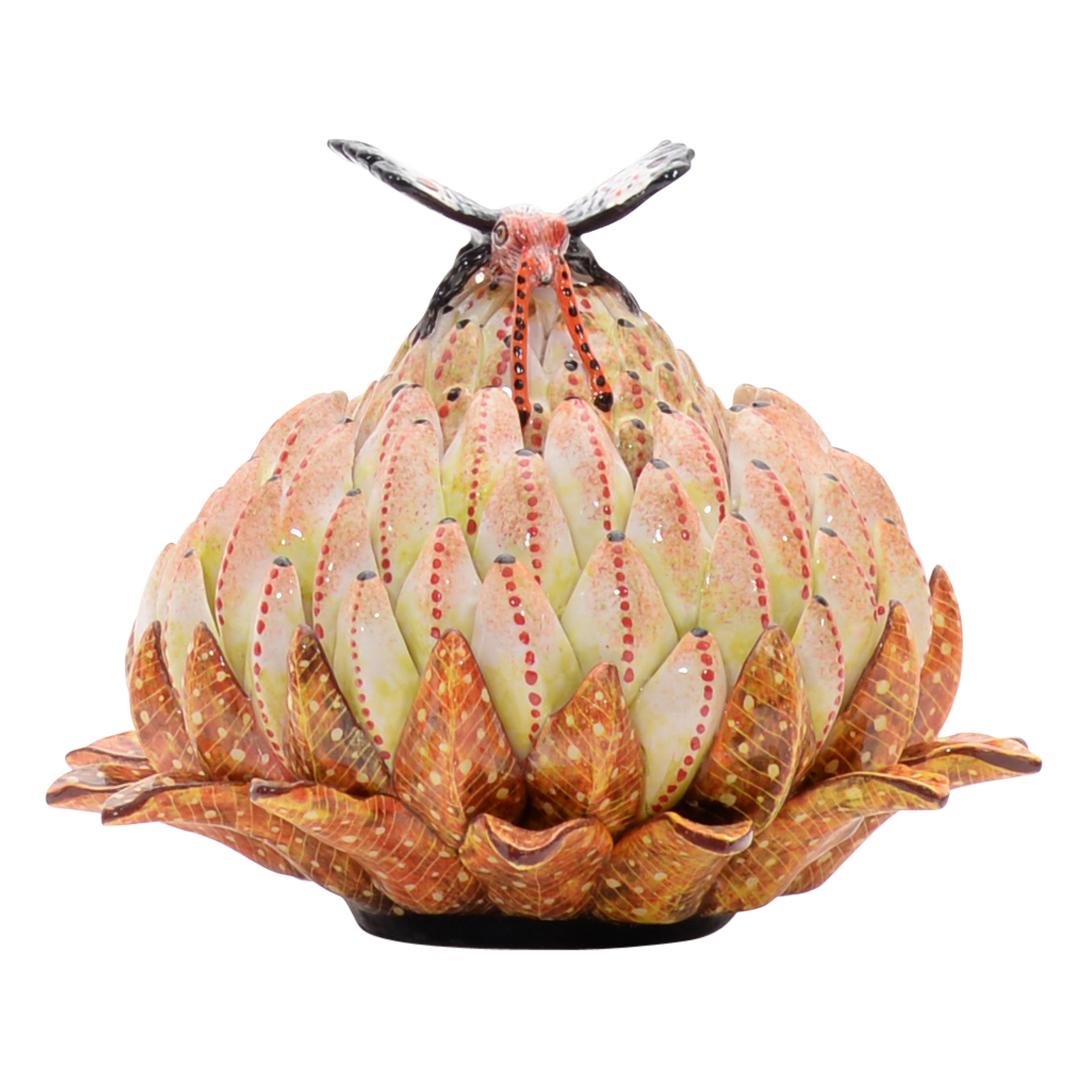 Ceramic Protea Jewelry Box  , hand made in South Africa In Excellent Condition In North Miami, FL