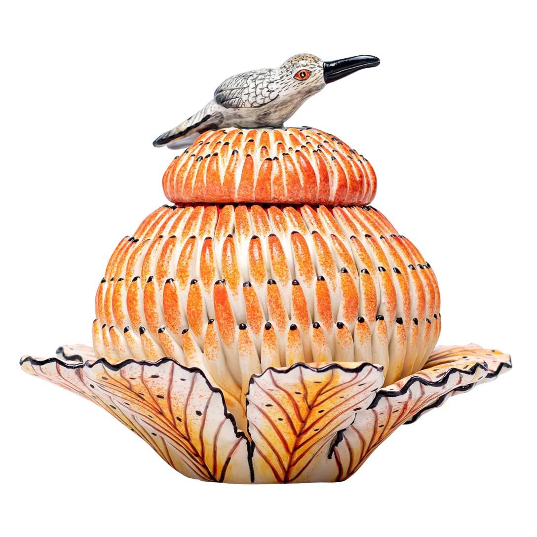 Ceramic Protea Jewelry Box  , hand made in South Africa In Excellent Condition For Sale In North Miami, FL