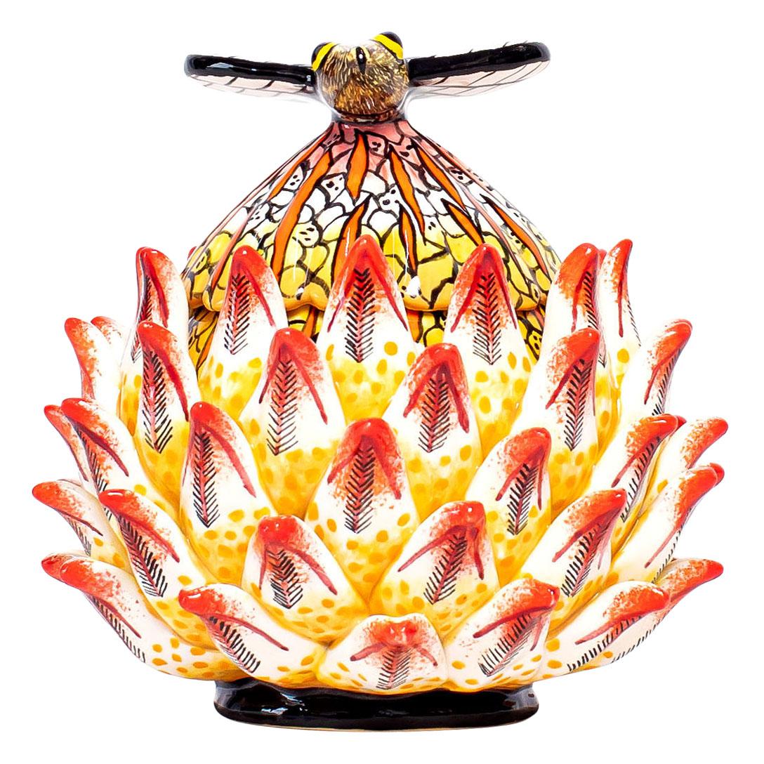 Protea Jewelry Box
Hand-Painted by Swelihle Khanyeza, Sculpted by Motsamai Sello
Love Art Ceramic, South Africa

Introducing the Protea Jewelry Box, a captivating ceramic piece that beautifully embodies the essence of South Africa’s iconic national