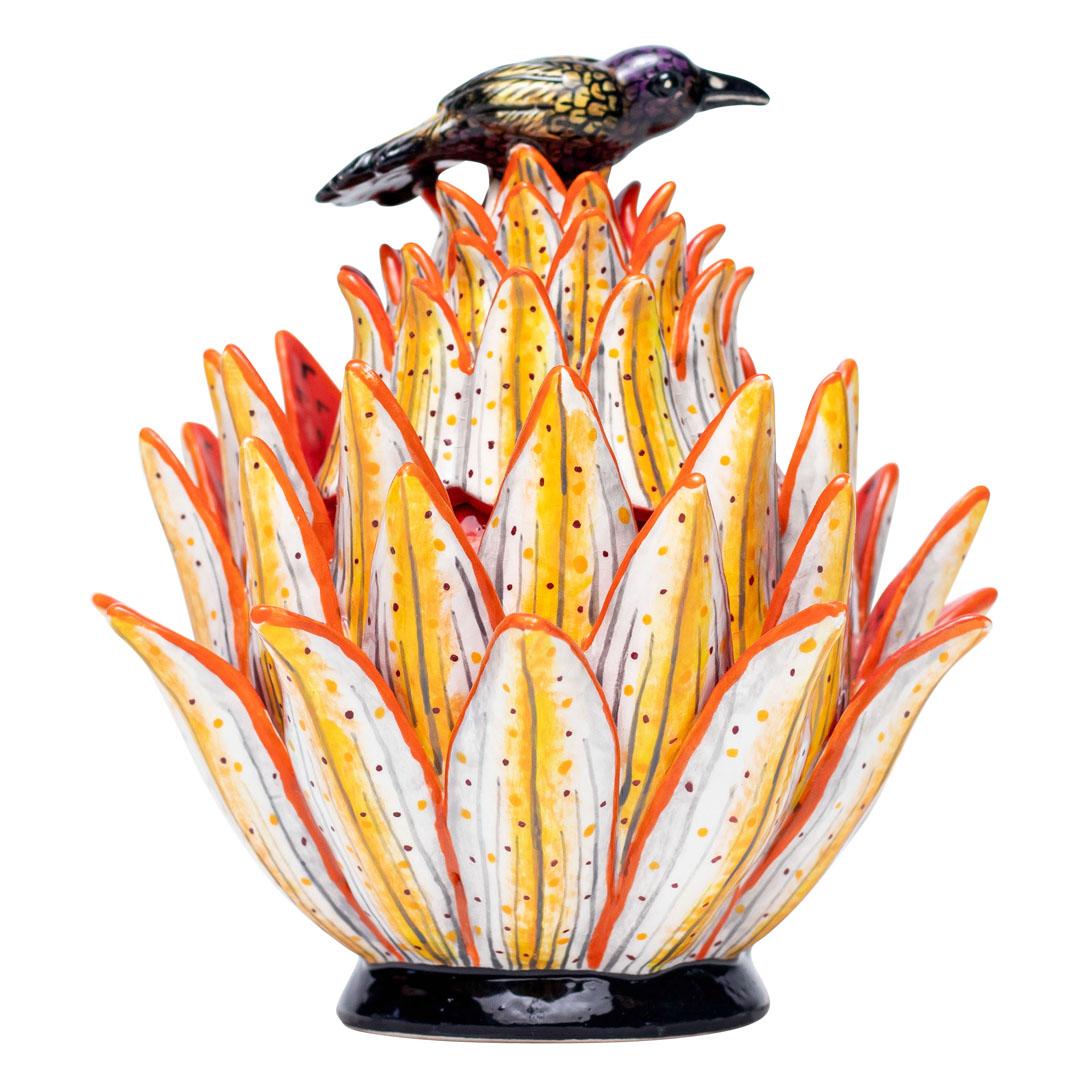Hand-Painted Ceramic Protea Plant Jewelry Box  , hand made in South Africa