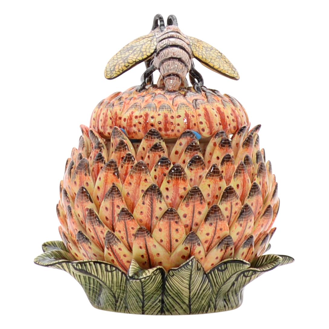 Hand-Painted Ceramic Protea Wasp  Jewelry Box  , hand made in South Africa