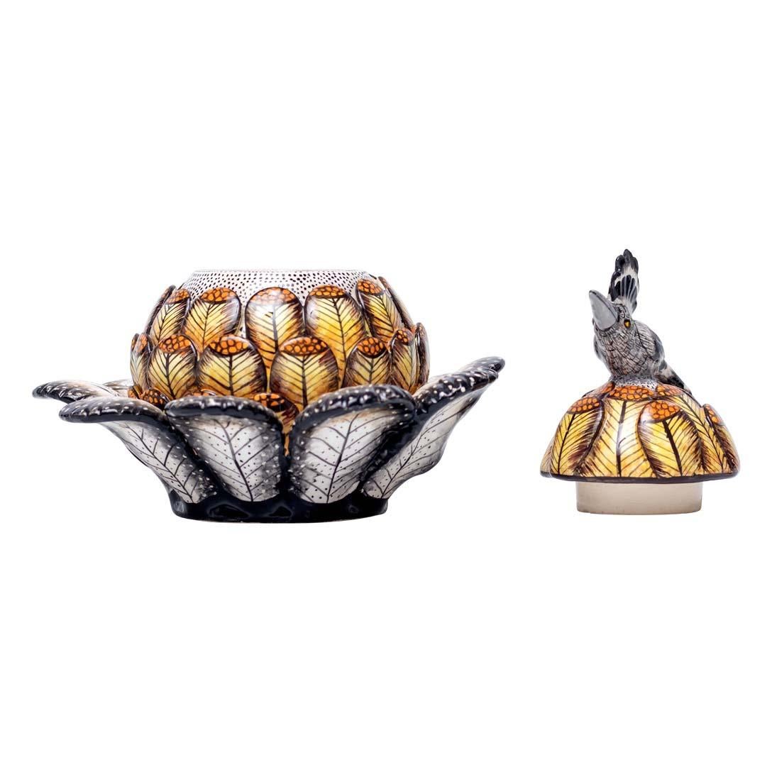 Modern Ceramic Protea With Bird Jewelry Box   , hand made in South Africa For Sale