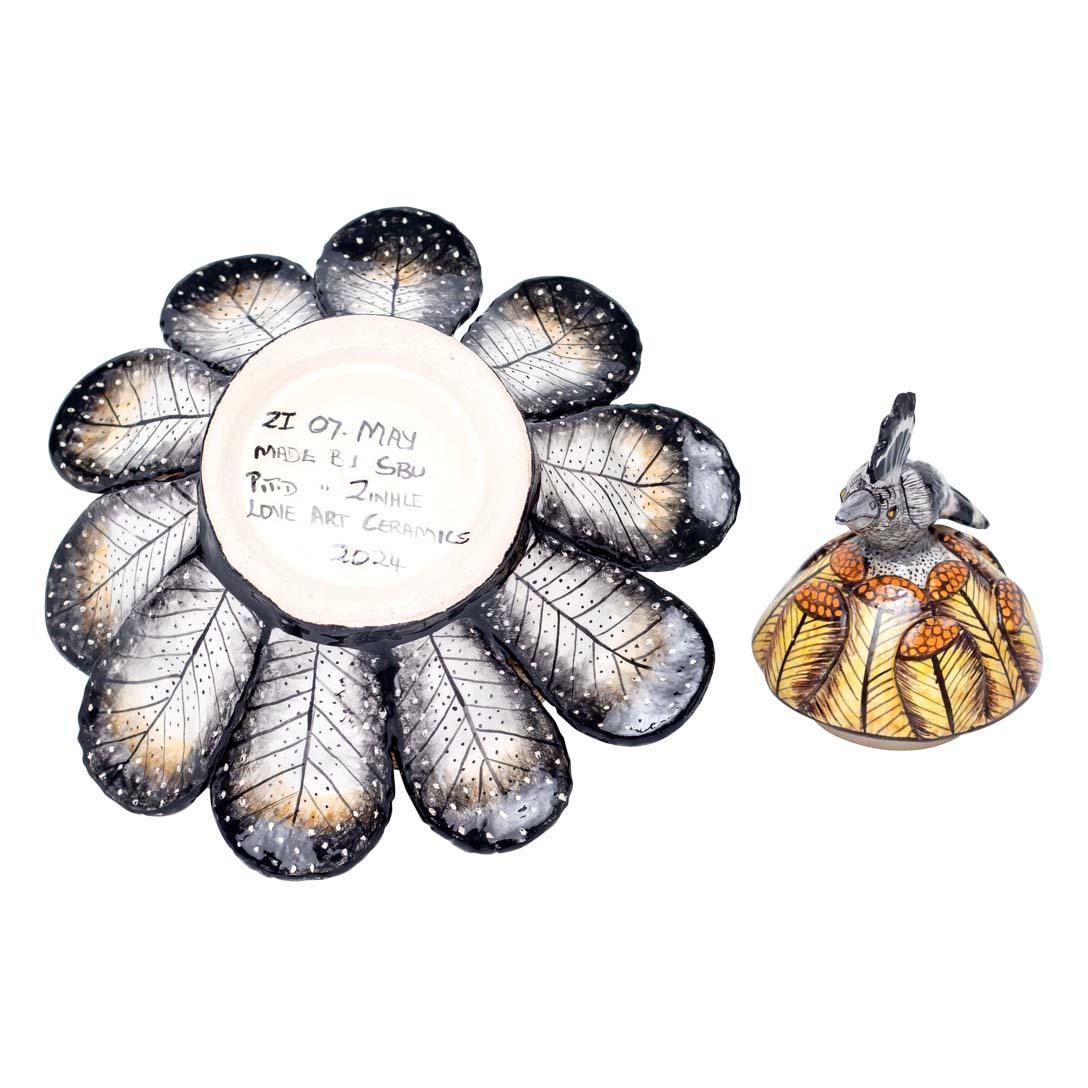 South African Ceramic Protea With Bird Jewelry Box   , hand made in South Africa For Sale