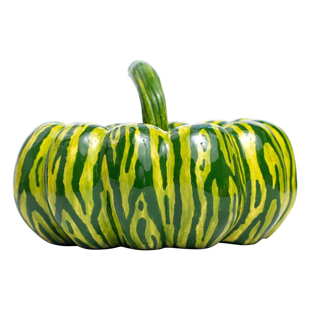 This stunning ceramic pumpkin box, crafted by Love Art Ceramics in South Africa, showcases the talents of two skilled artists, whose names and the year of creation are marked on the bottom of the piece. Made entirely by hand, this unique item