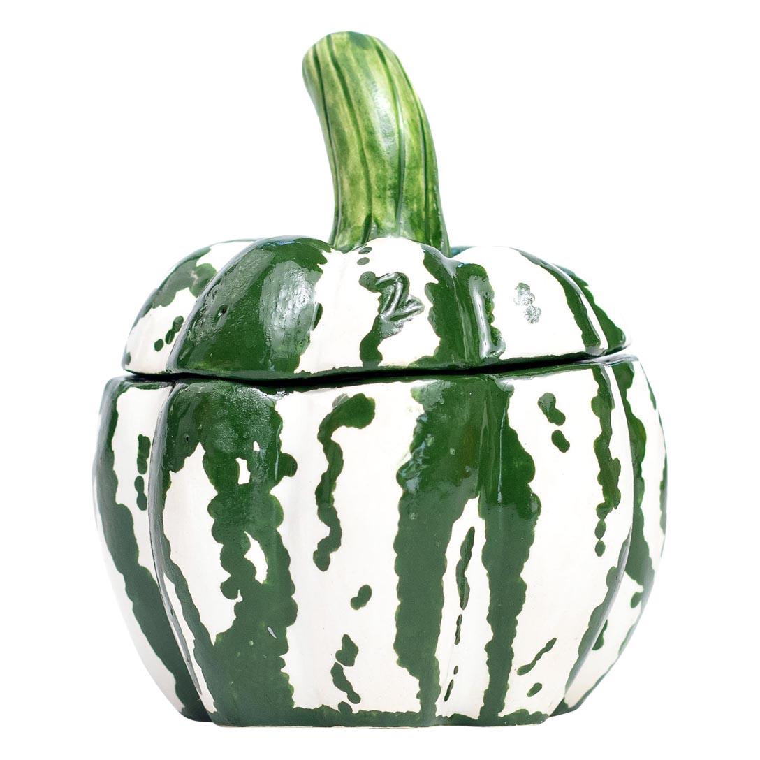  A beautiful piece! The combination of glossy white and green colors, along with the unique design of a pumpkin with a removable lid, adds a charming touch. It’s great to hear about local artists in South Africa coming together to create handmade
