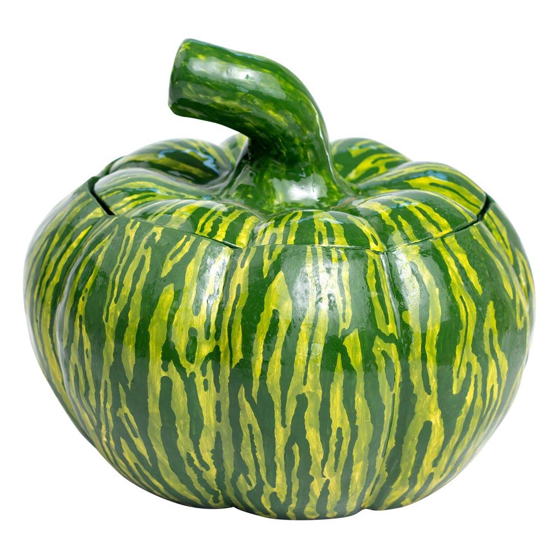 Love Art Ceramics is a talented group of African artists who create lovely, one-of-a-kind pieces, with everything done by hand from start to finish. This time, they’ve crafted a unique pumpkin tureen featuring beautiful greens and a glossy glaze