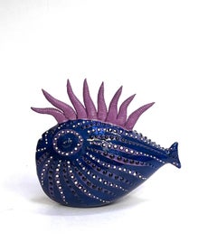 Keramik lila Fisch handgefertigt in Italien, wählen Sie Ihren Stil! Neue Kreation 2023.