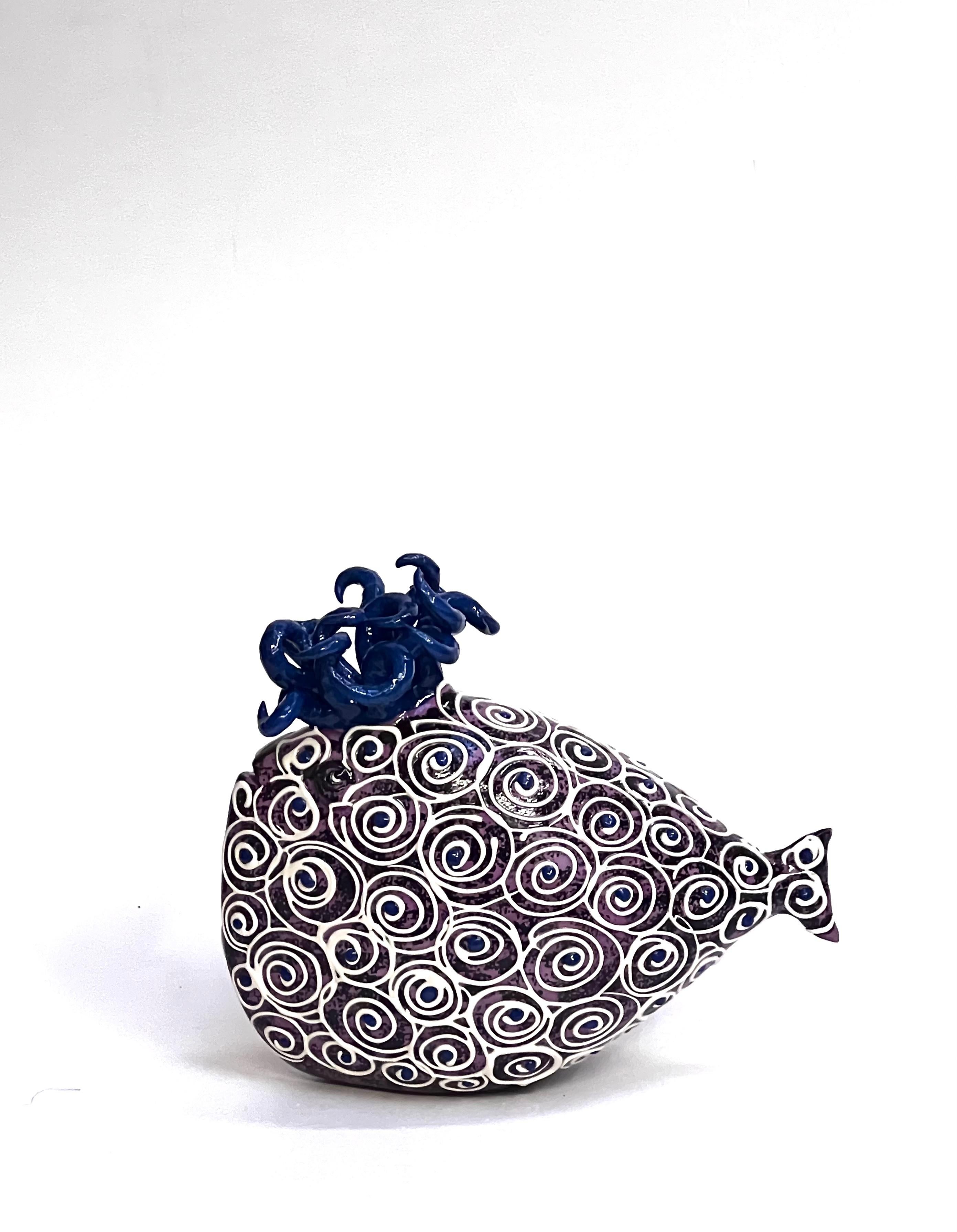 Italian Ceramic Purple Fish Handmade in Italy, Choose Your Style! New Creation 2023 For Sale