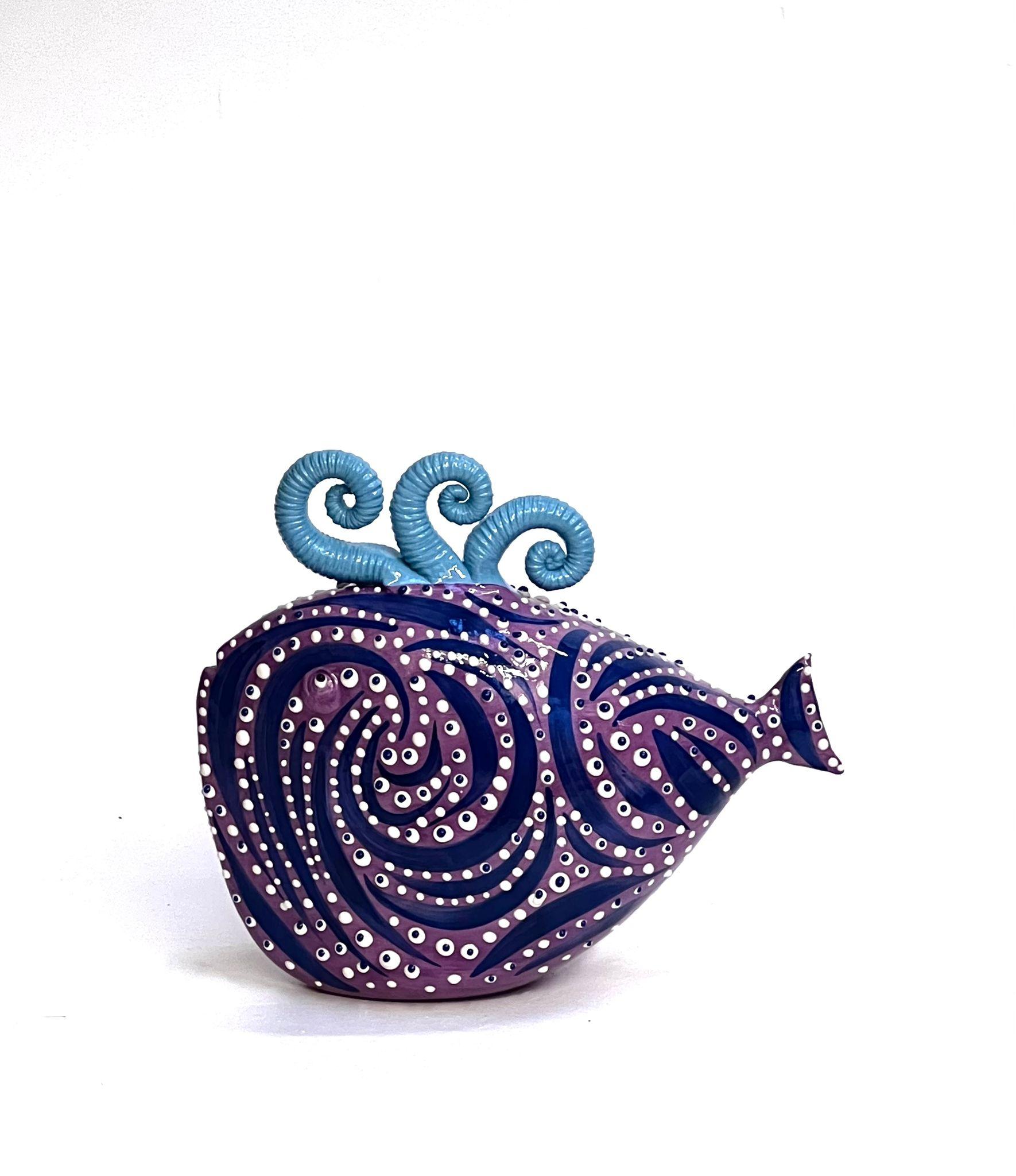 Hand-Crafted Ceramic Purple Fish Handmade in Italy, Choose Your Style! New Creation 2023 For Sale