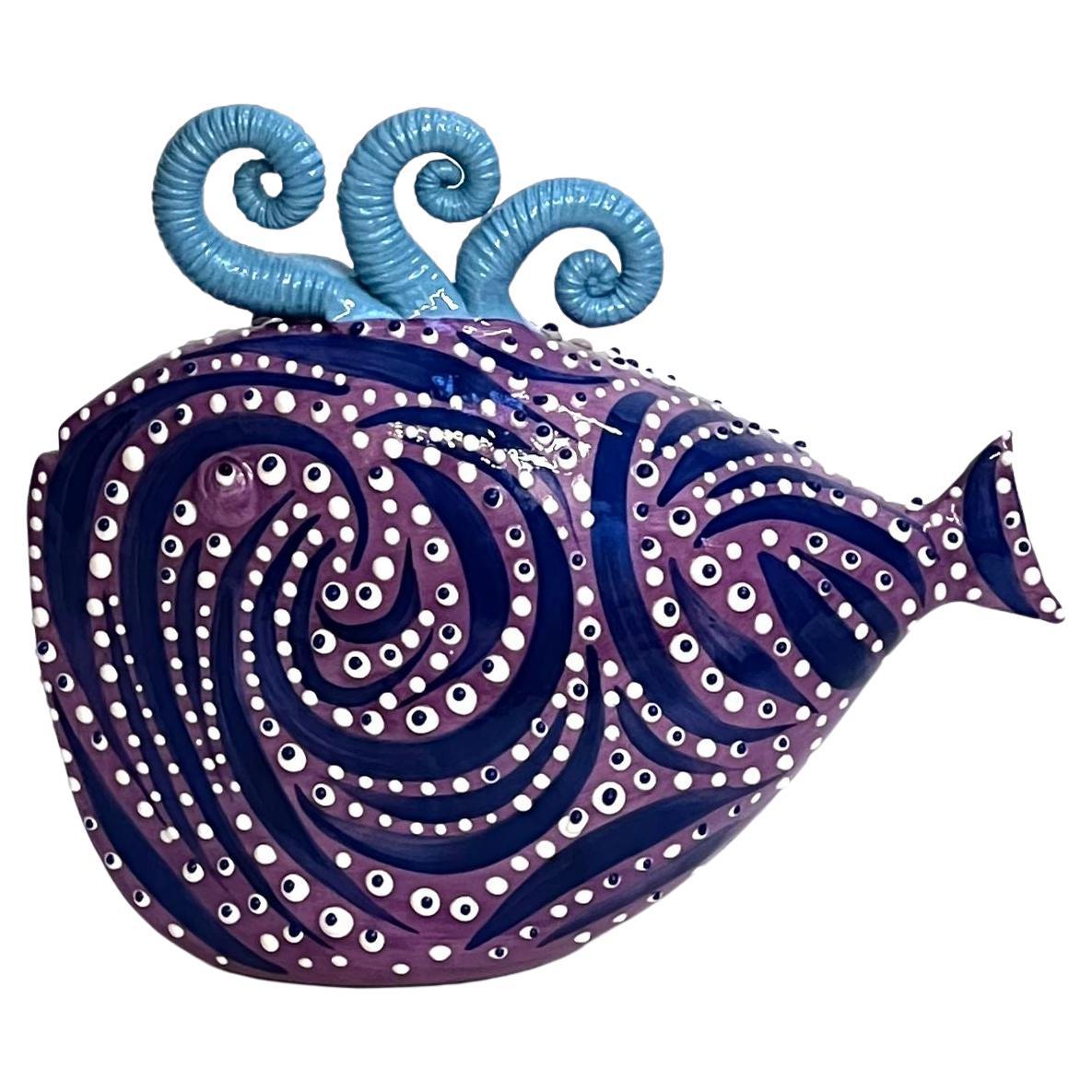 Keramik lila Fisch handgefertigt in Italien, wählen Sie Ihren Stil! Neue Kreation 2023.
