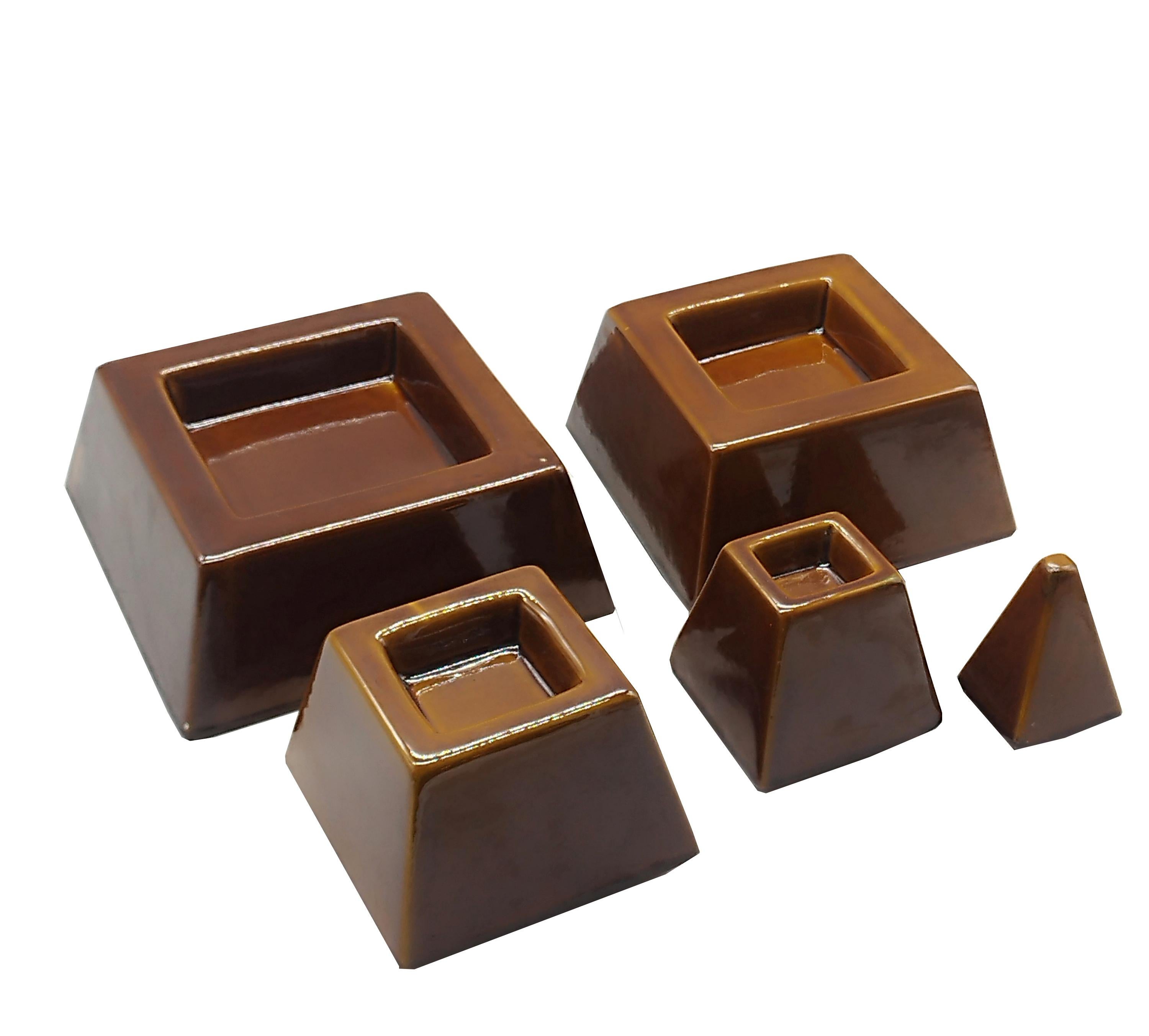 Italian Ceramic Pyramid Jewel Box with 4 Compartments, Italy 1970s For Sale