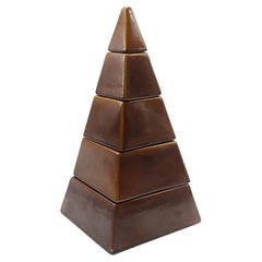 Vintage Ceramic Pyramid Jewel Box with 4 Compartments, Italy 1970s
