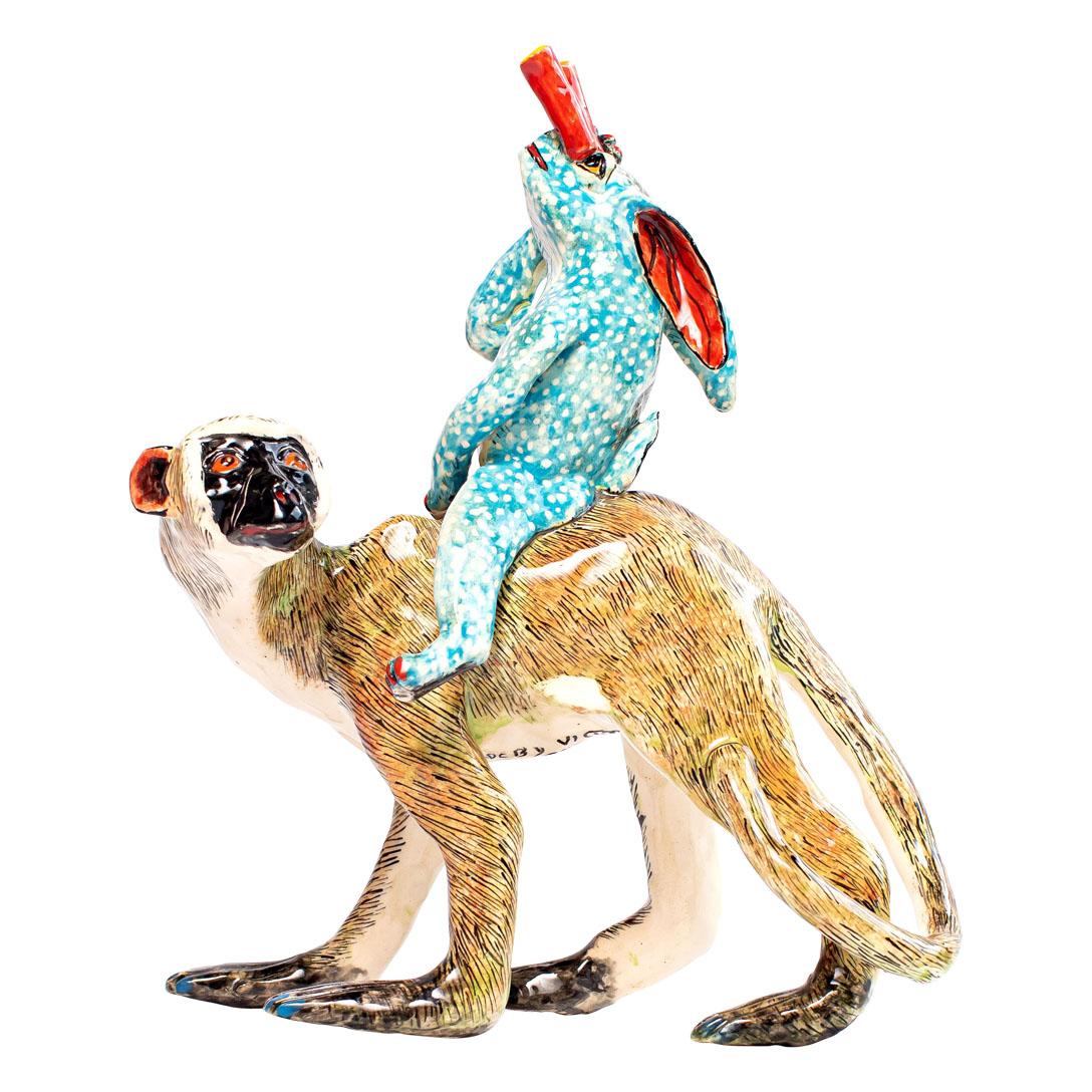 Modern Ceramic Rabbit  Monkey  Rider, Hand  made in South Africa
