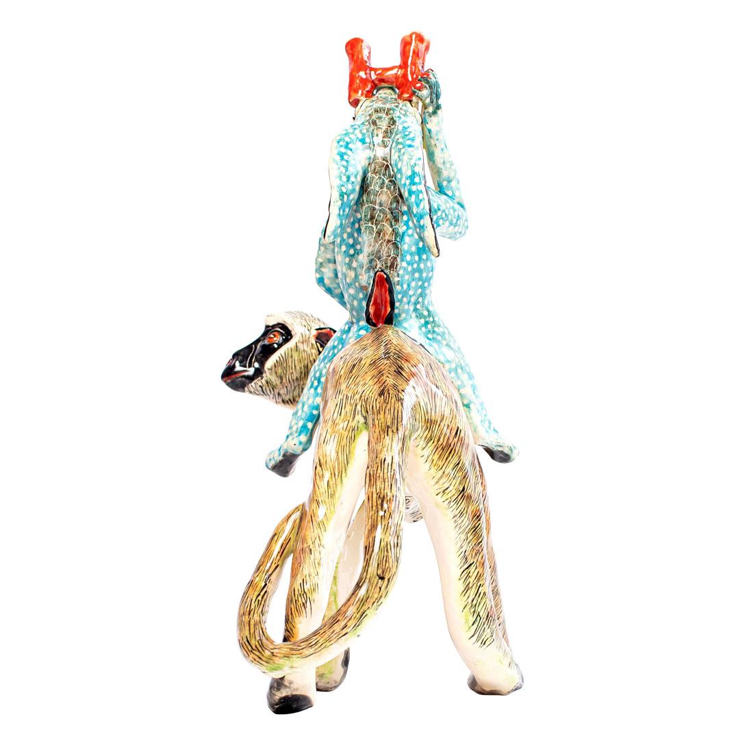 South African Ceramic Rabbit  Monkey  Rider, Hand  made in South Africa