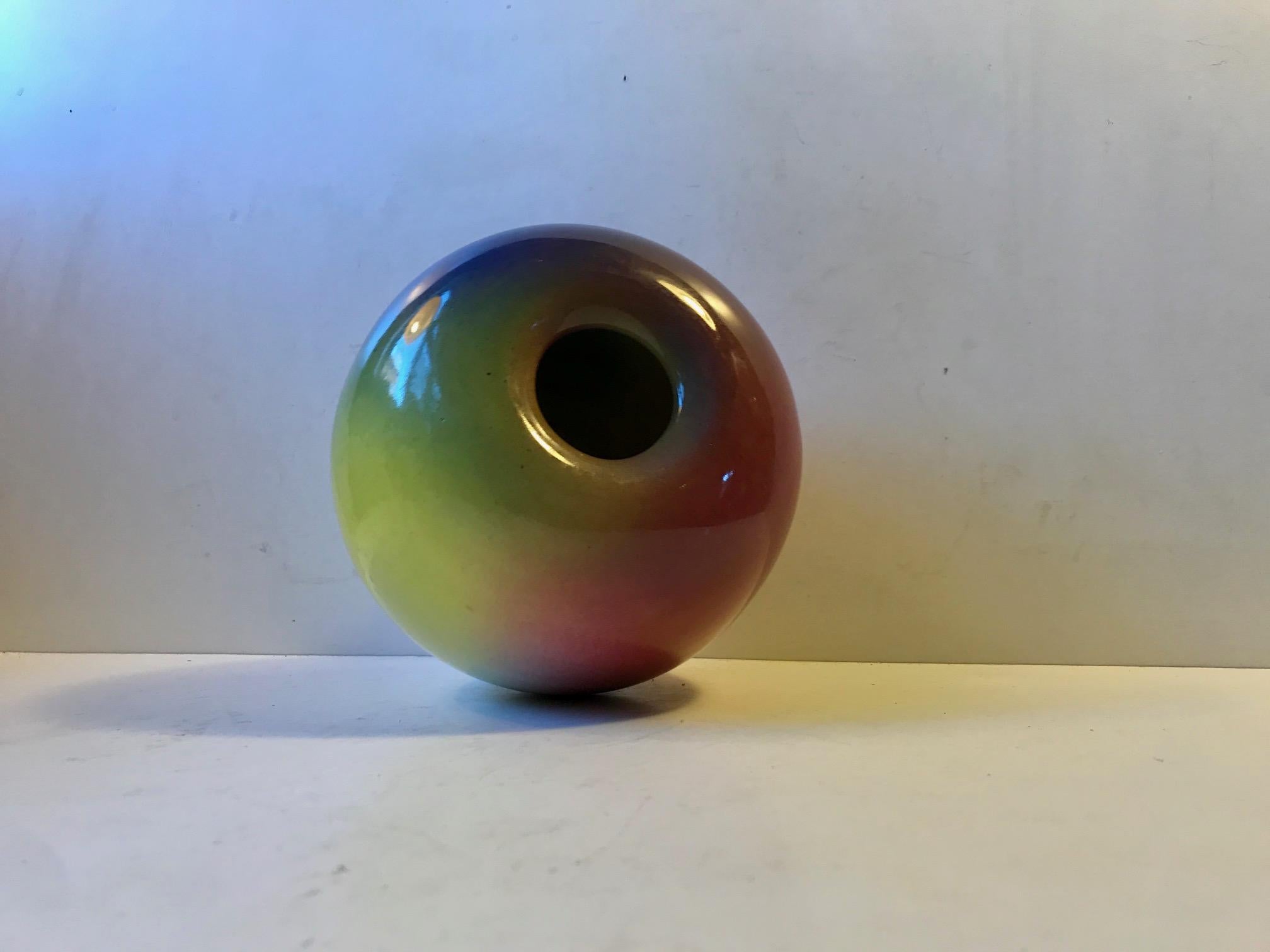 Ceramic Rainbow Glaze Ball Vase by Aage Würtz, 1970s 3