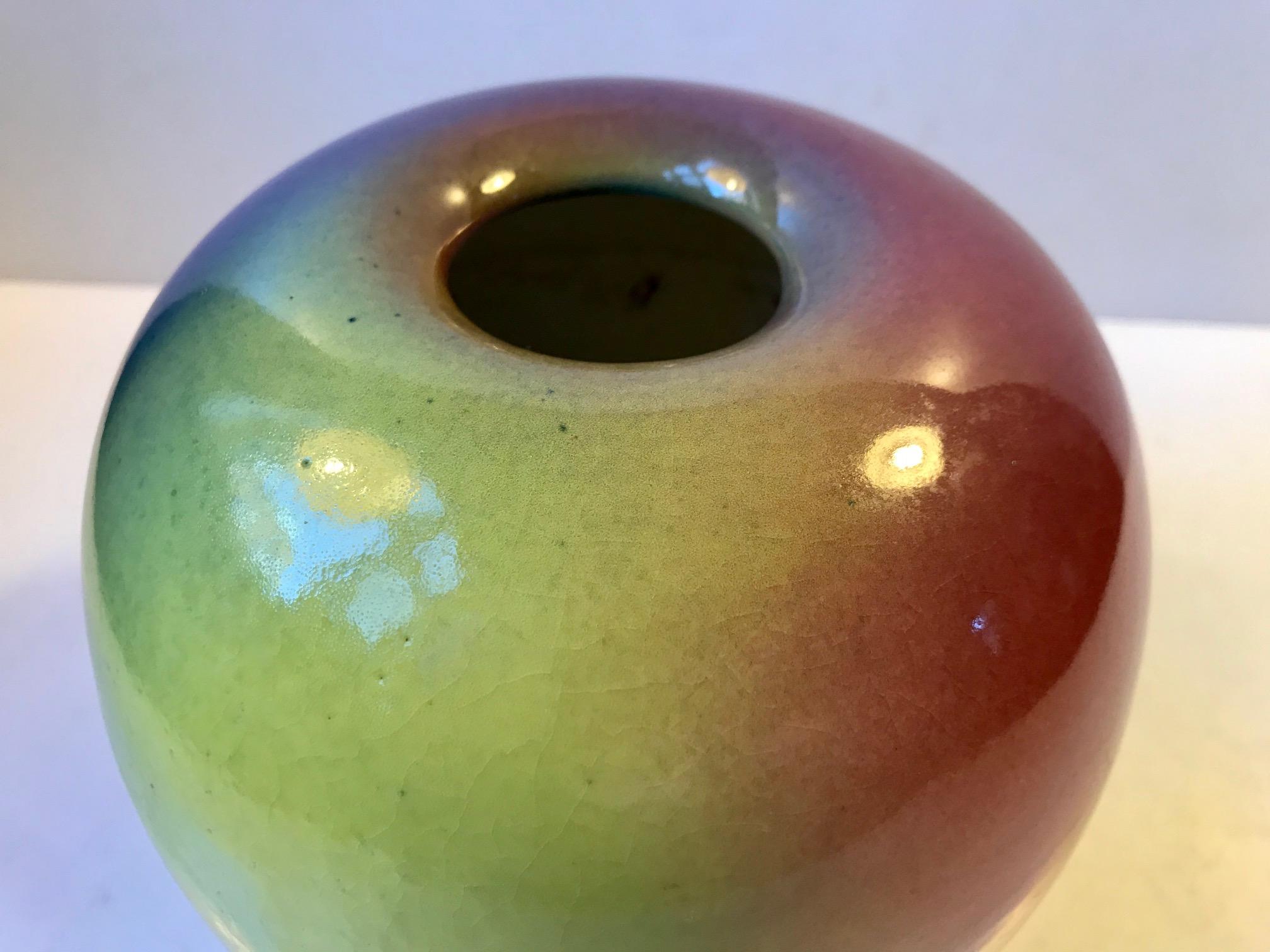 Scandinavian Modern Ceramic Rainbow Glaze Ball Vase by Aage Würtz, 1970s