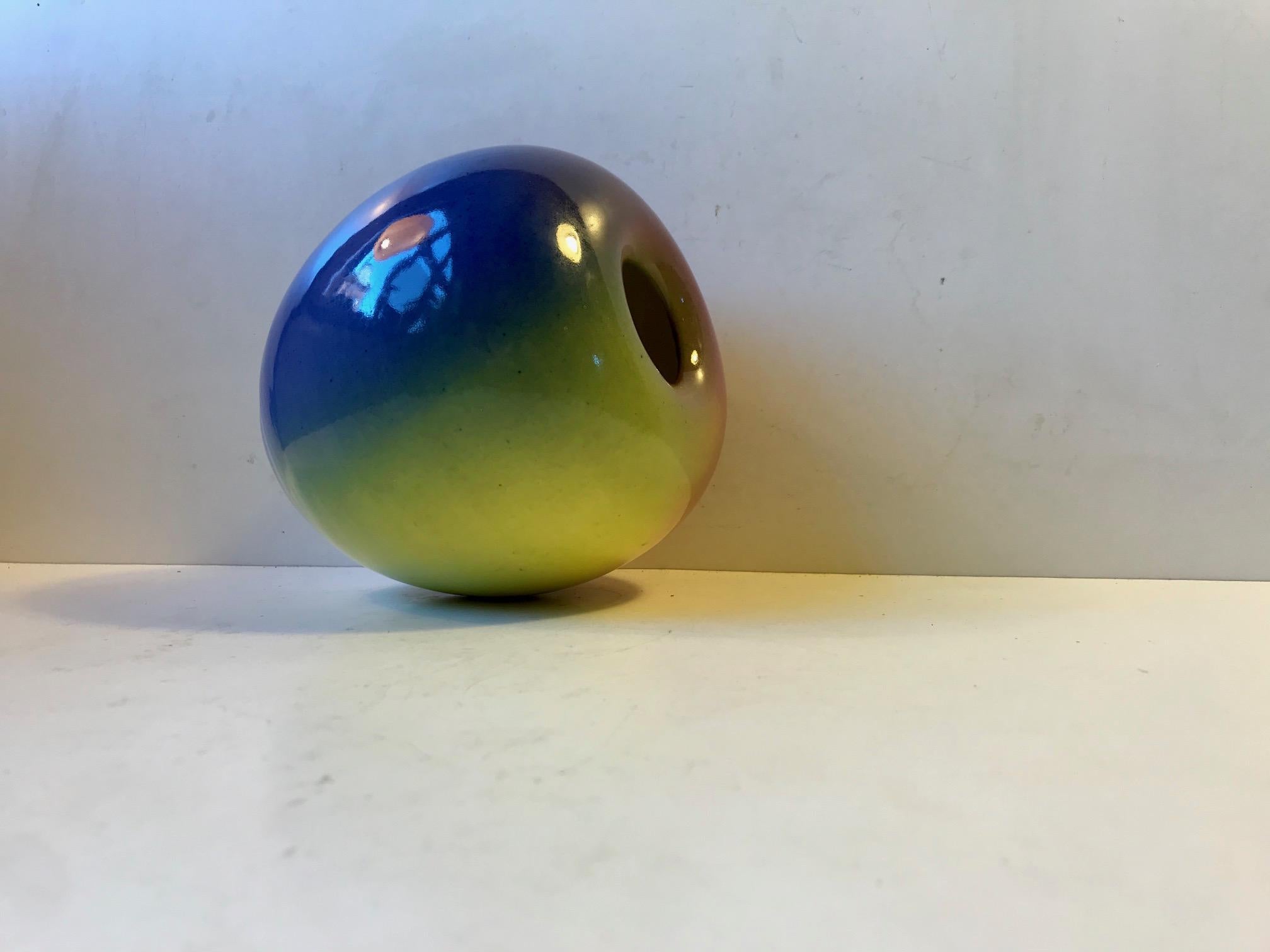 Danish Ceramic Rainbow Glaze Ball Vase by Aage Würtz, 1970s