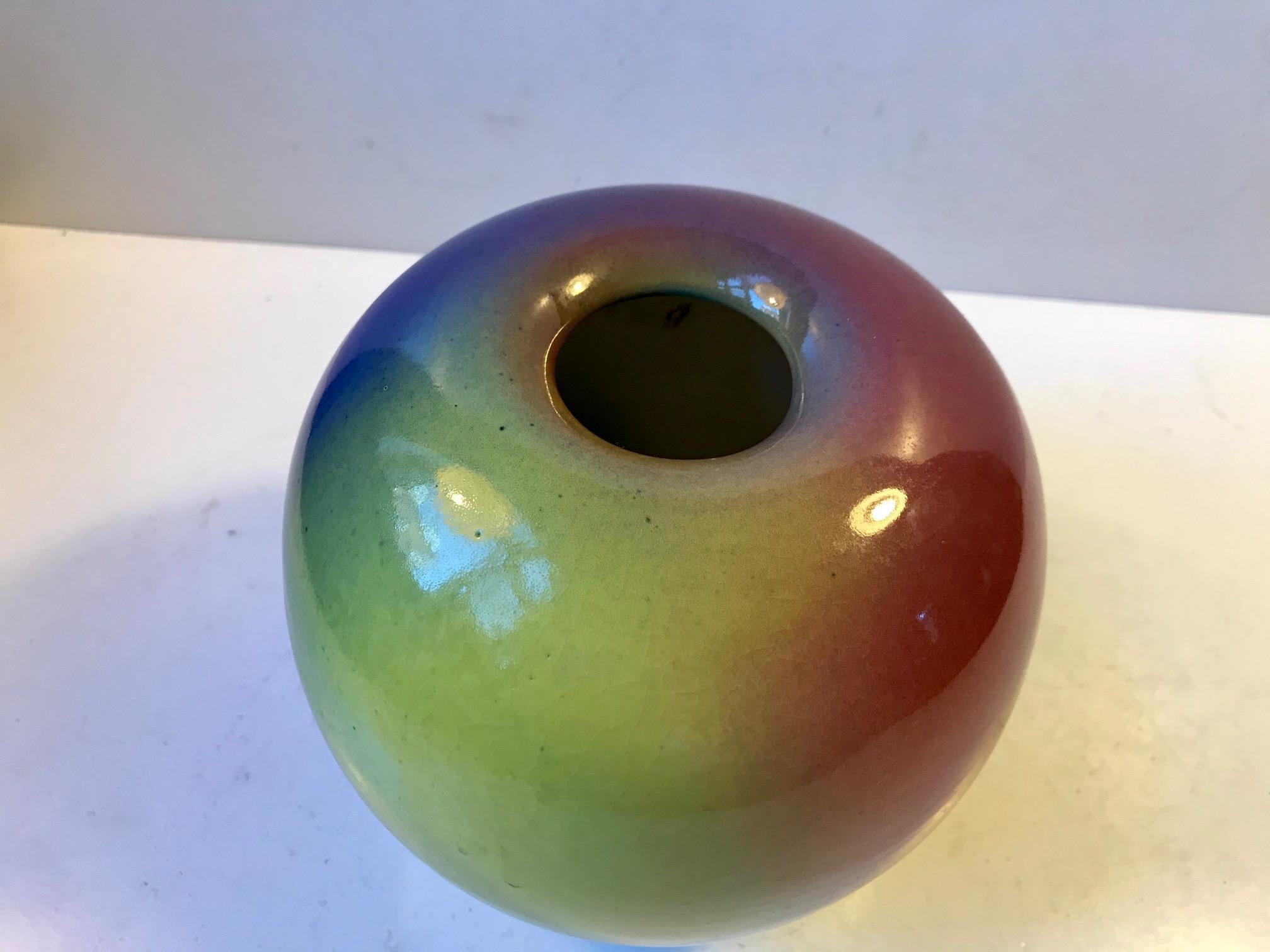 Ceramic Rainbow Glaze Ball Vase by Aage Würtz, 1970s In Good Condition In Esbjerg, DK