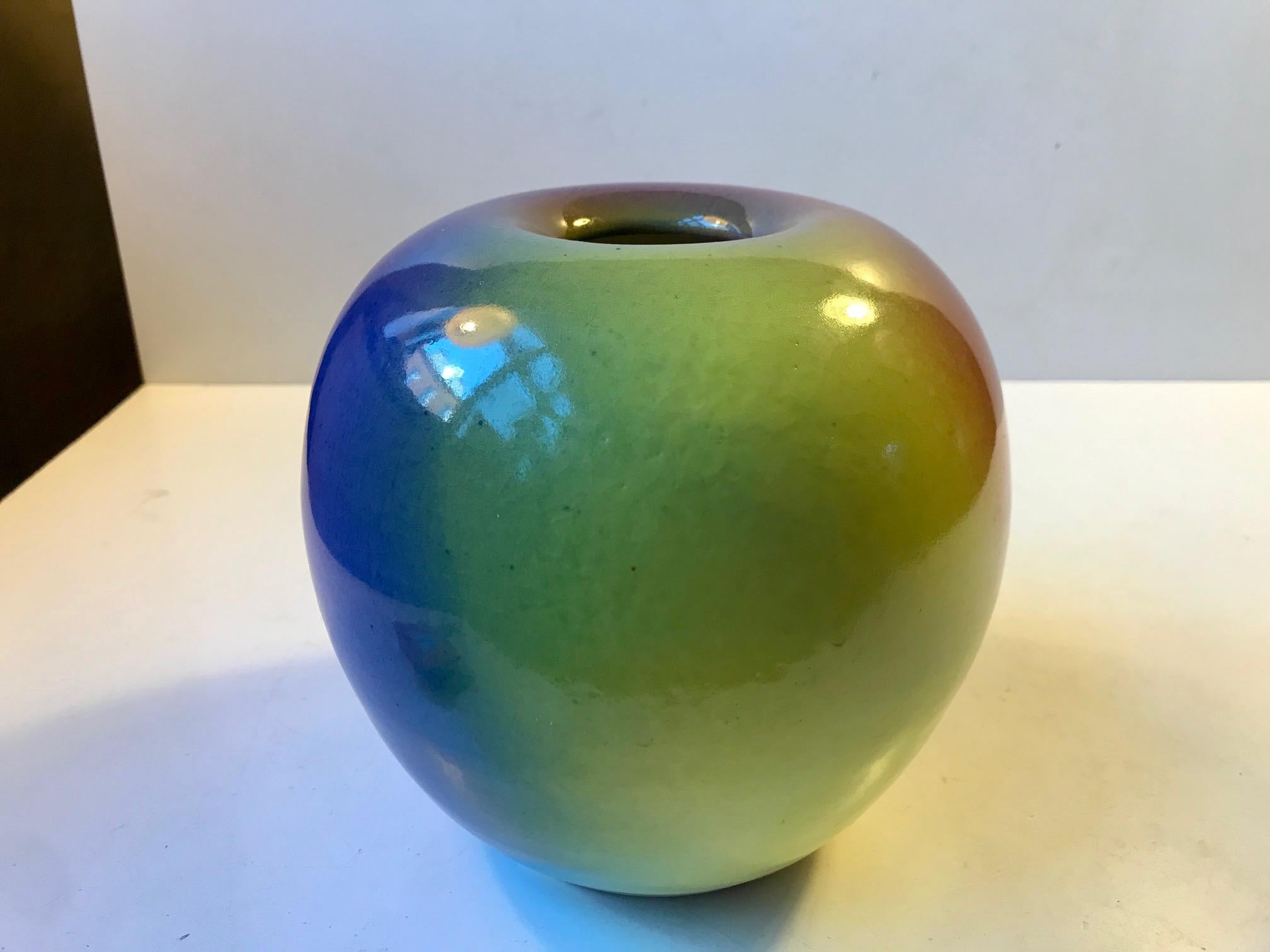 Ceramic Rainbow Glaze Ball Vase by Aage Würtz, 1970s 2