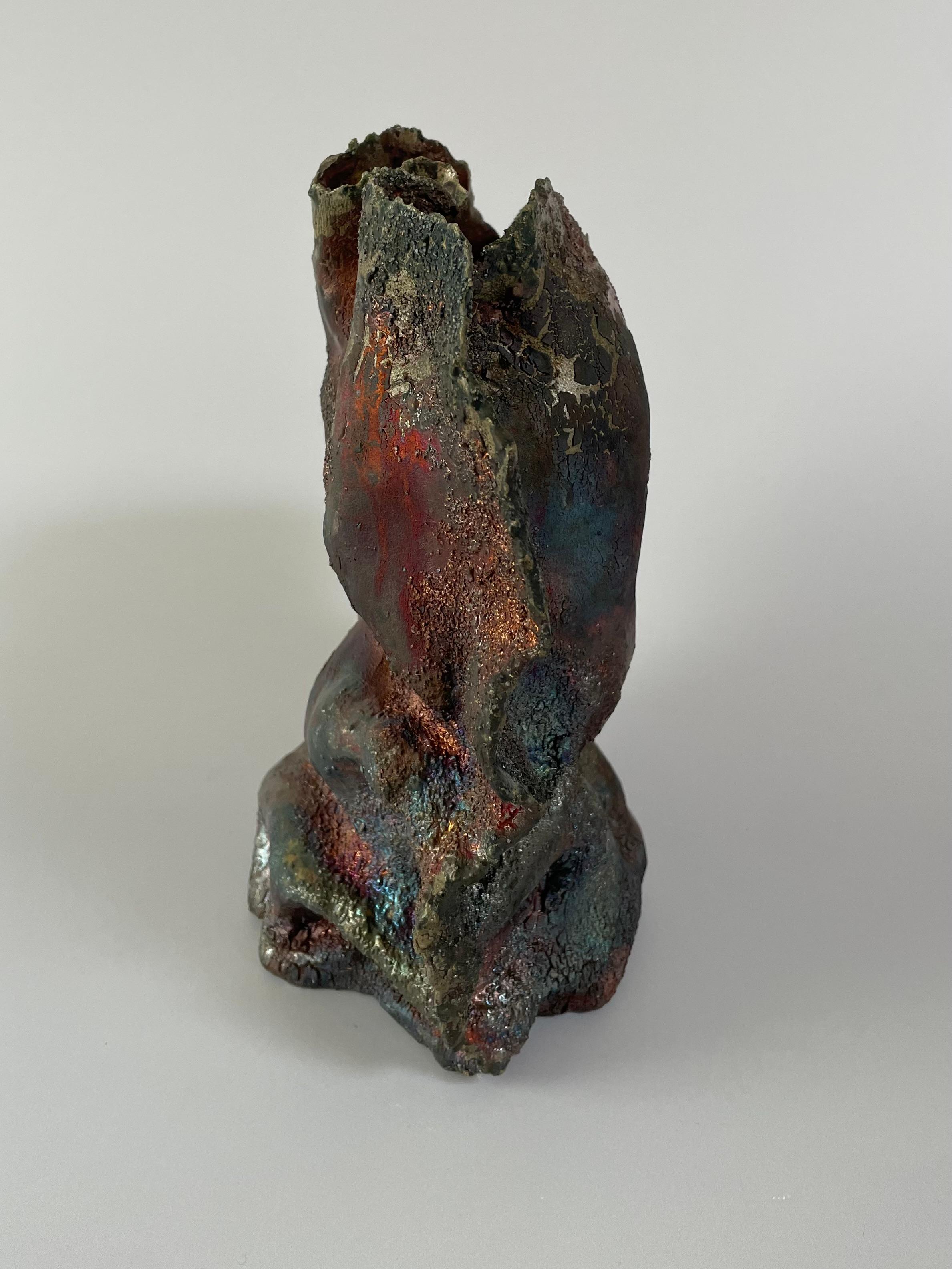 Ceramic Raku Fired Vessel, Sculpture, Vase For Sale 1