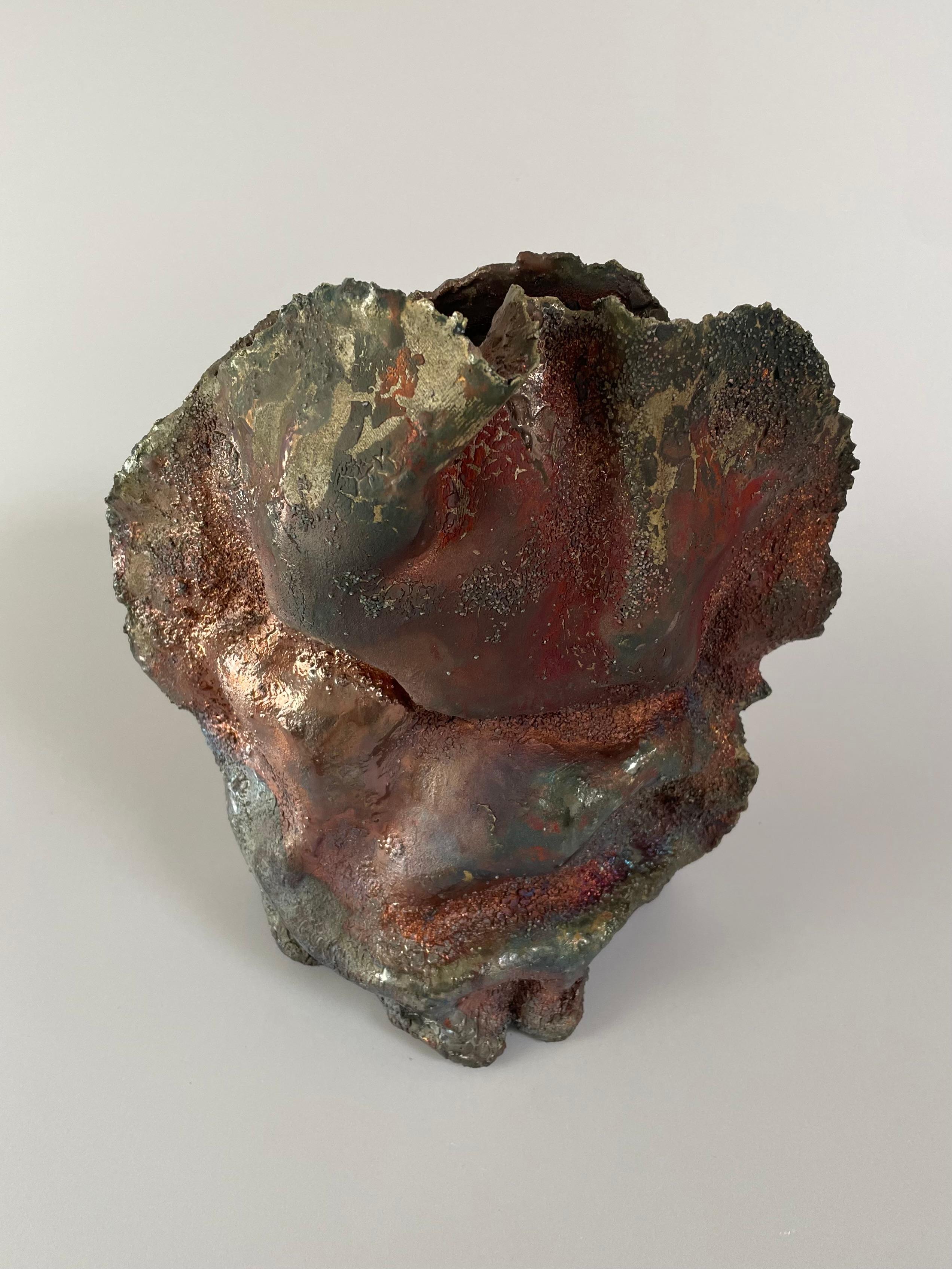Ceramic Raku Fired Vessel, Sculpture, Vase For Sale 2