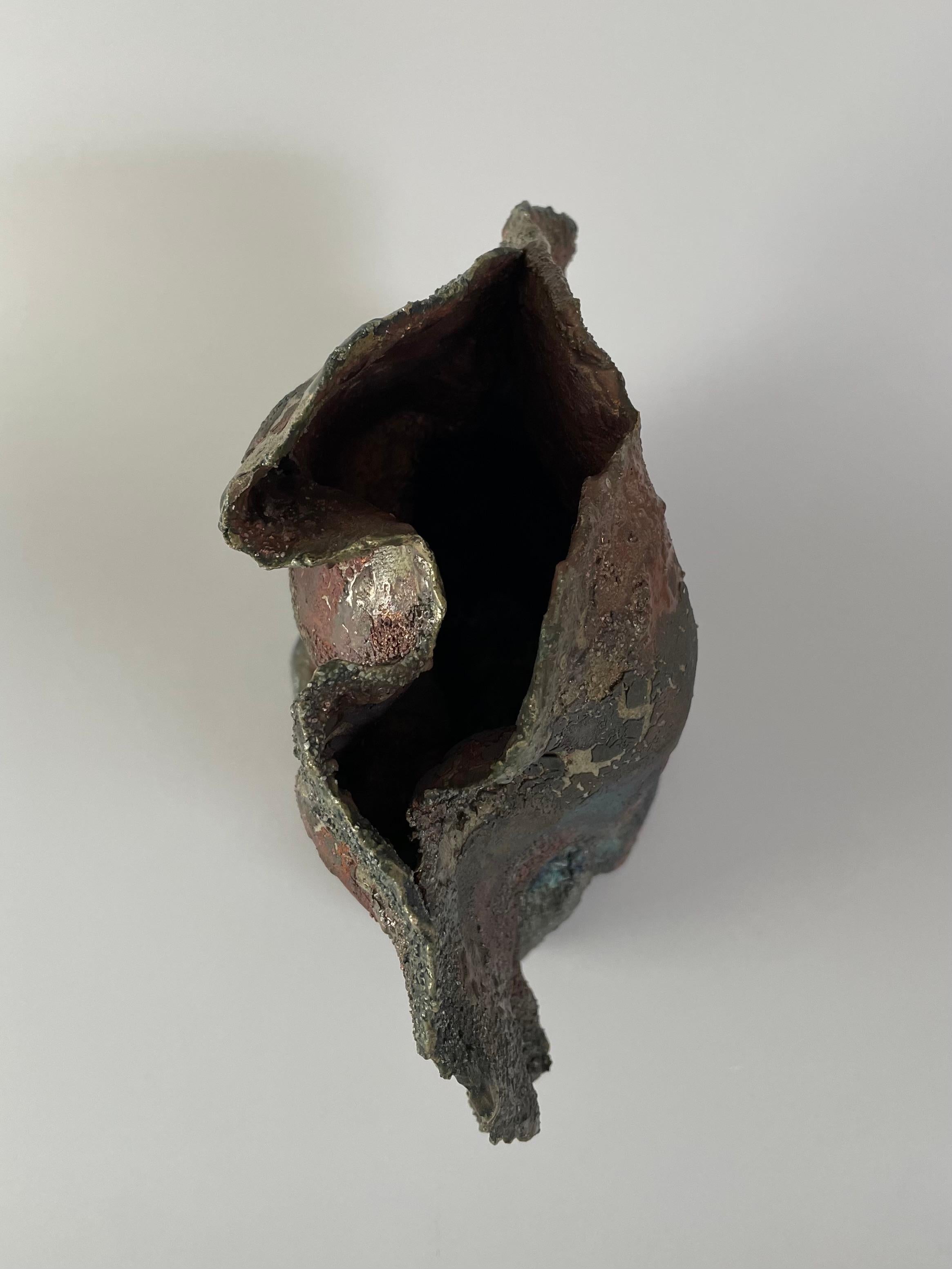 Ceramic Raku Fired Vessel, Sculpture, Vase For Sale 3