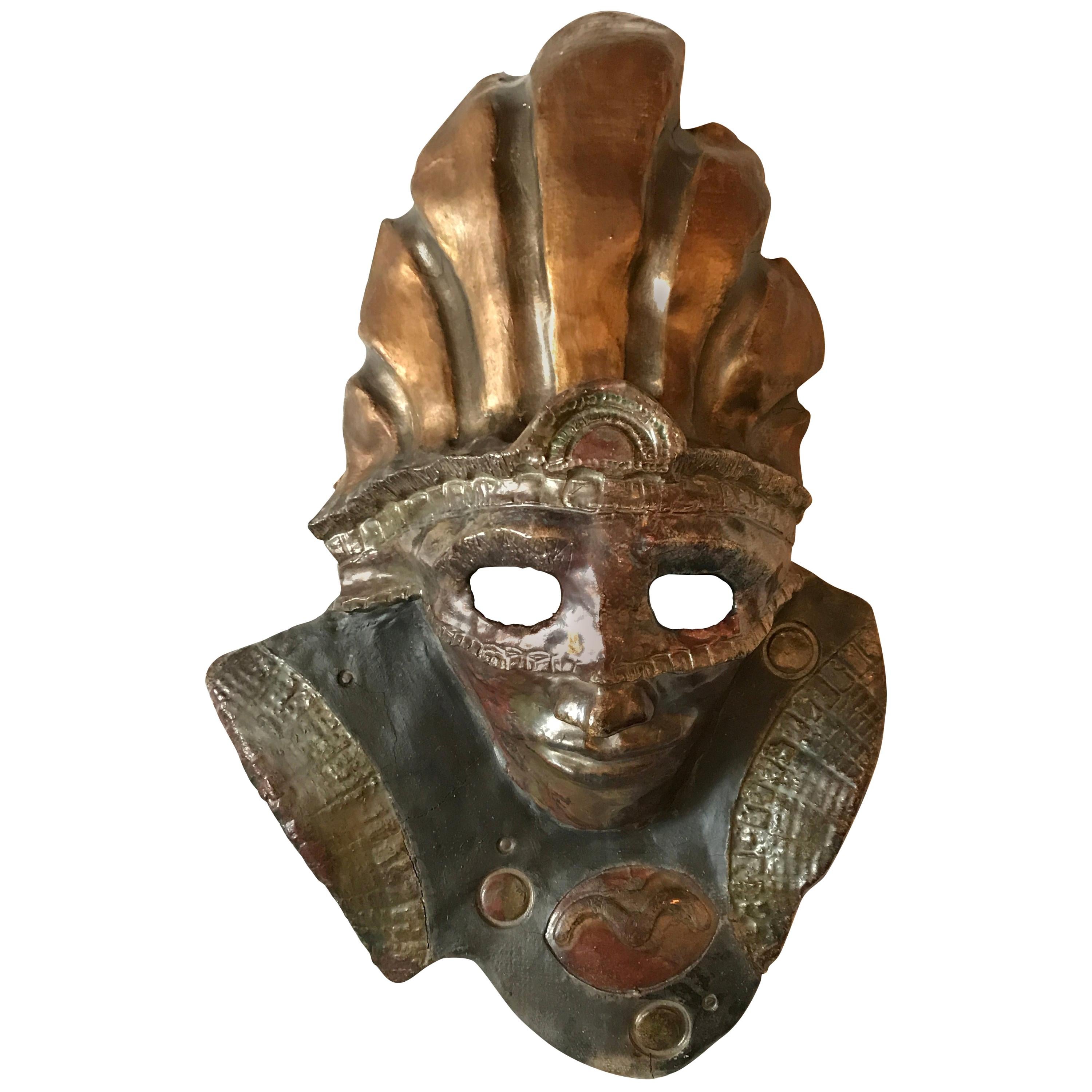 Ceramic Raku Mask of a Warrior in a Headdress by Hal Wahlborg