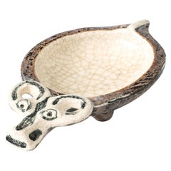 Ceramic Ram Bowl or Vide Poche in the Manner of Guido Gambone, Italy, c. 1950