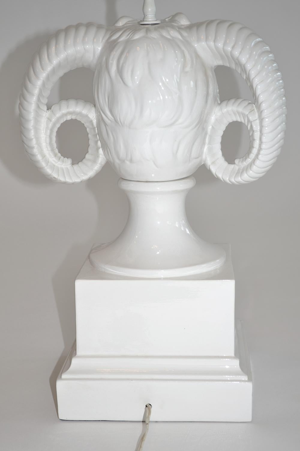 Hollywood Regency Ceramic Ram's Head Table Lamp Regency Neoclassical Modern