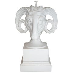 Vintage Ceramic Ram's Head Table Lamp Regency Neoclassical Modern