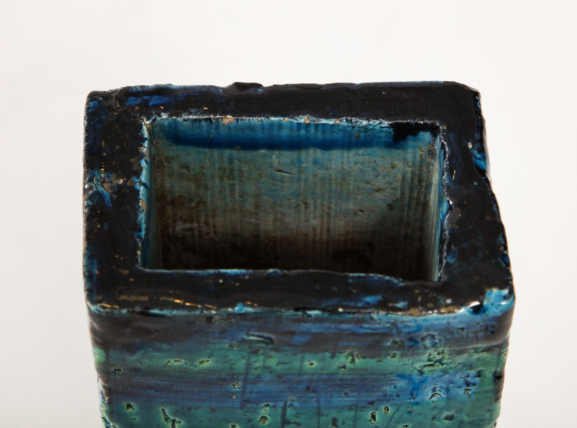 Vase rectangulaire d'Aldo Londi pour Bitossi « bleu Rimini », Italie, vers 1960 en vente 4