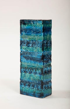 Ceramic Rectangular Vase by Aldo Londi for Bitossi 'Rimini blue' Italy c. 1960