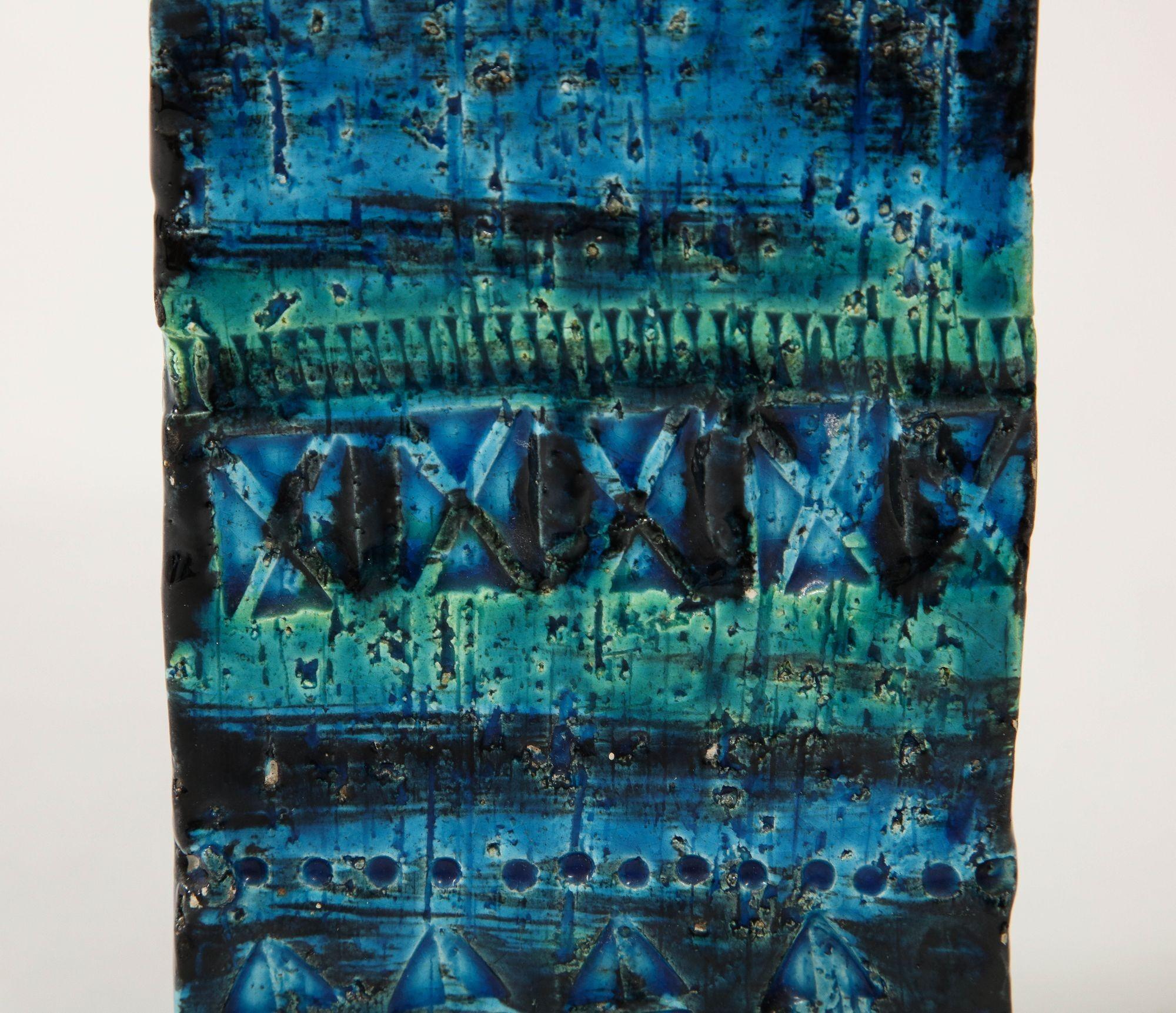 Rechteckige Keramikvase von Aldo Londi für Bitossi 'Rimini blau' Italien um 1960 im Angebot 4