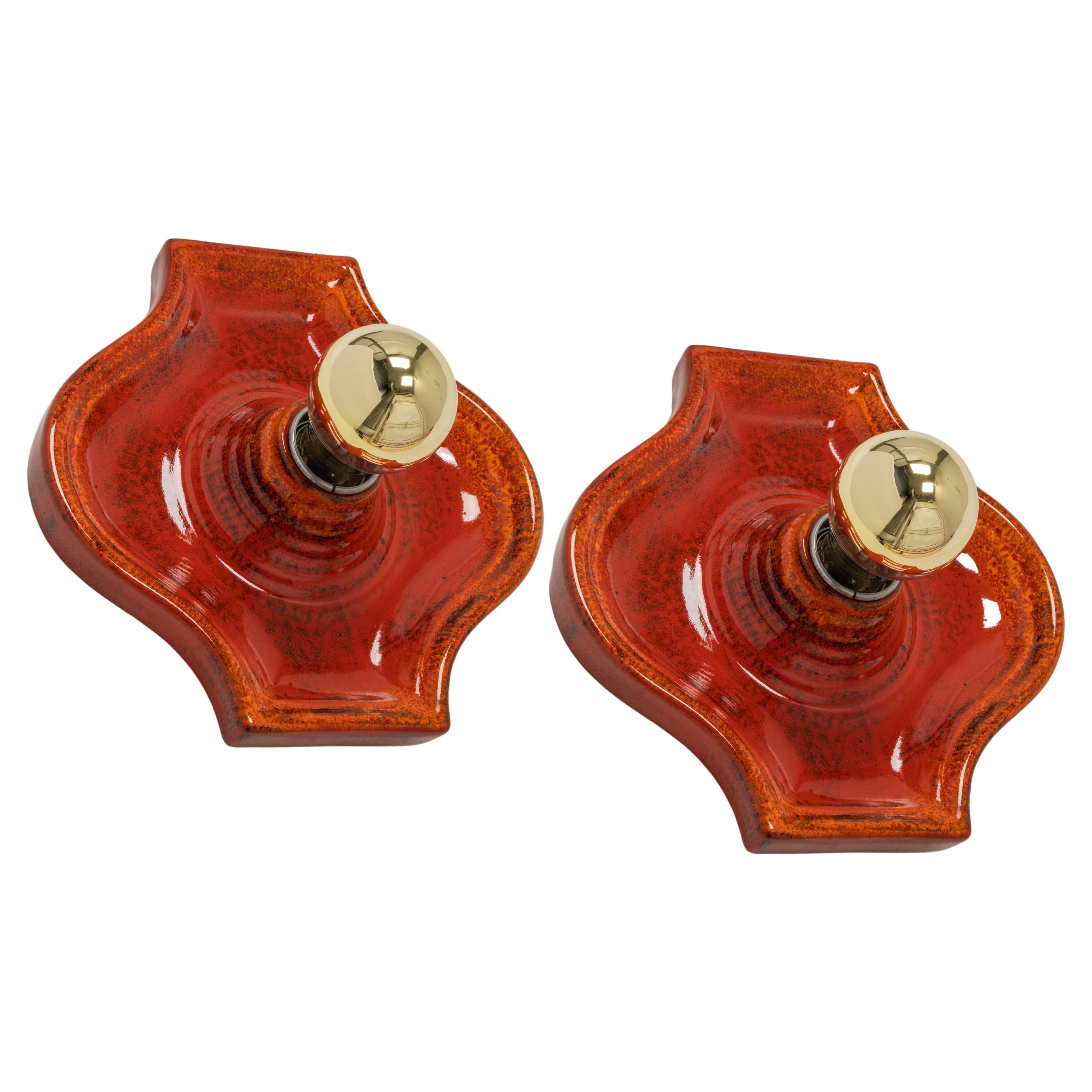 Reserved for Jessica/ 1 of 3 Ceramic Red and Orange Wall Lights, Germany, 1970s 4