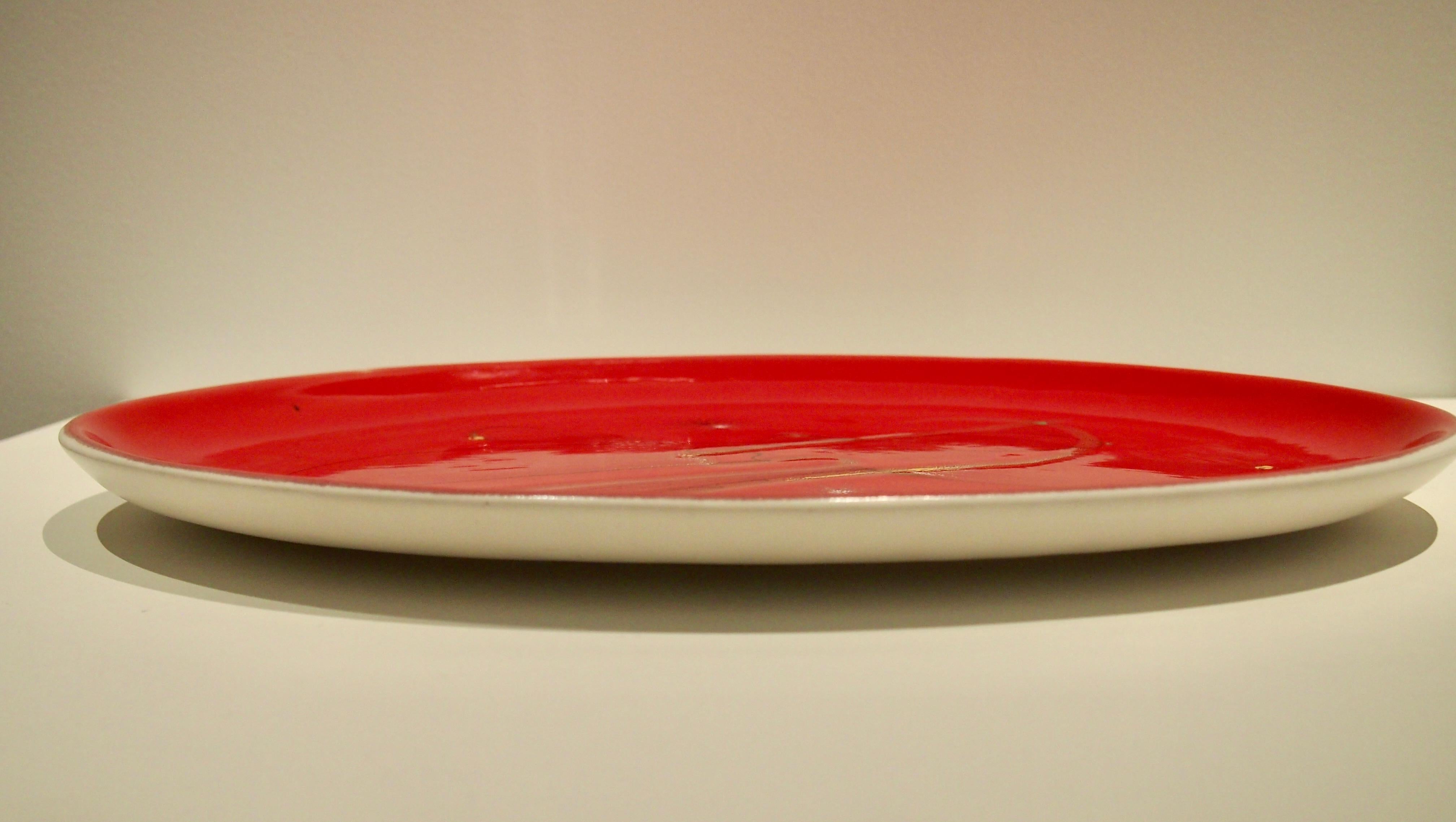 Ceramic Red Dish by André Baud, Vallauris, 1950s In Good Condition For Sale In Paris, FR