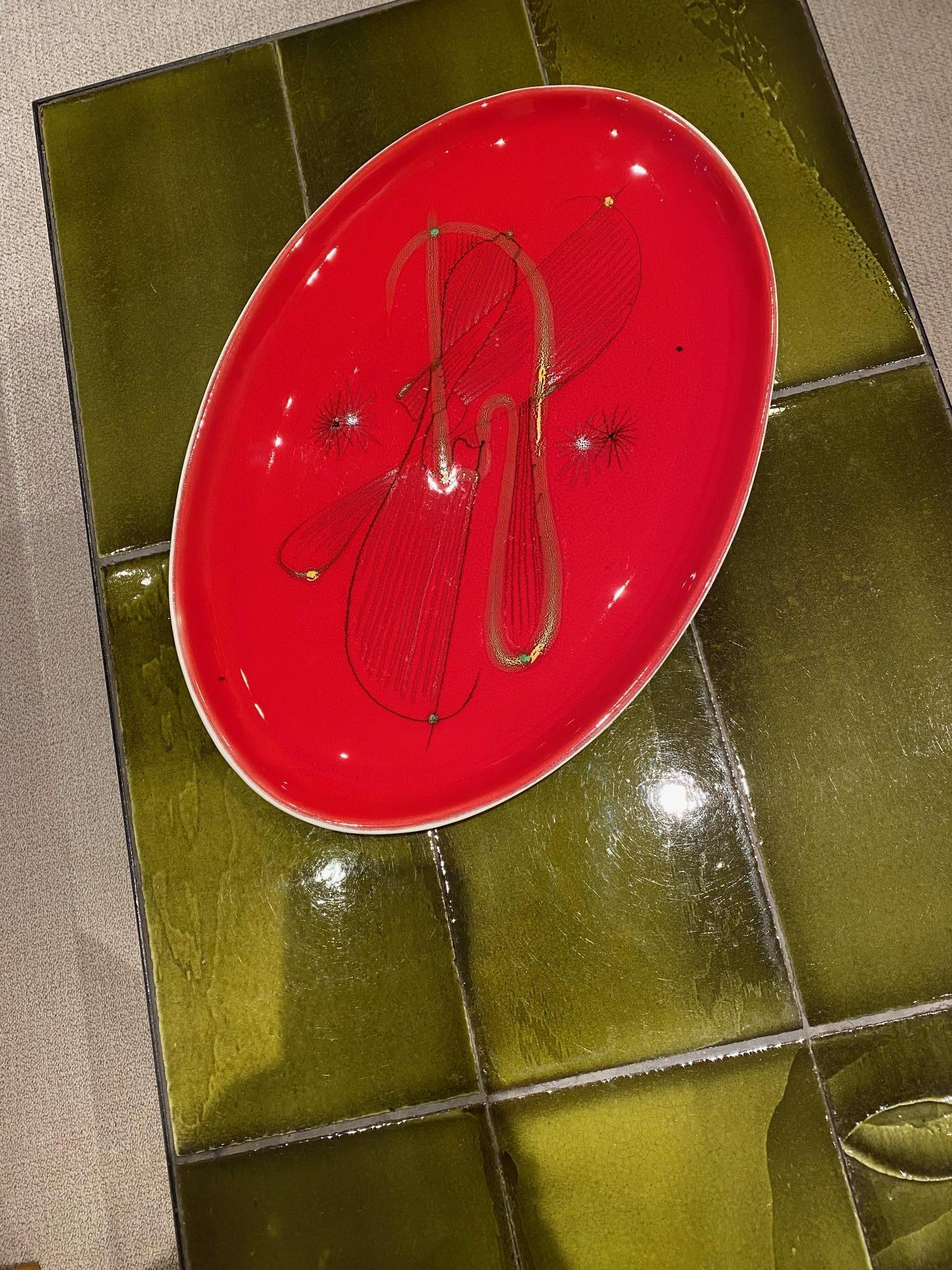 Ceramic Red Dish by André Baud, Vallauris, 1950s For Sale 1