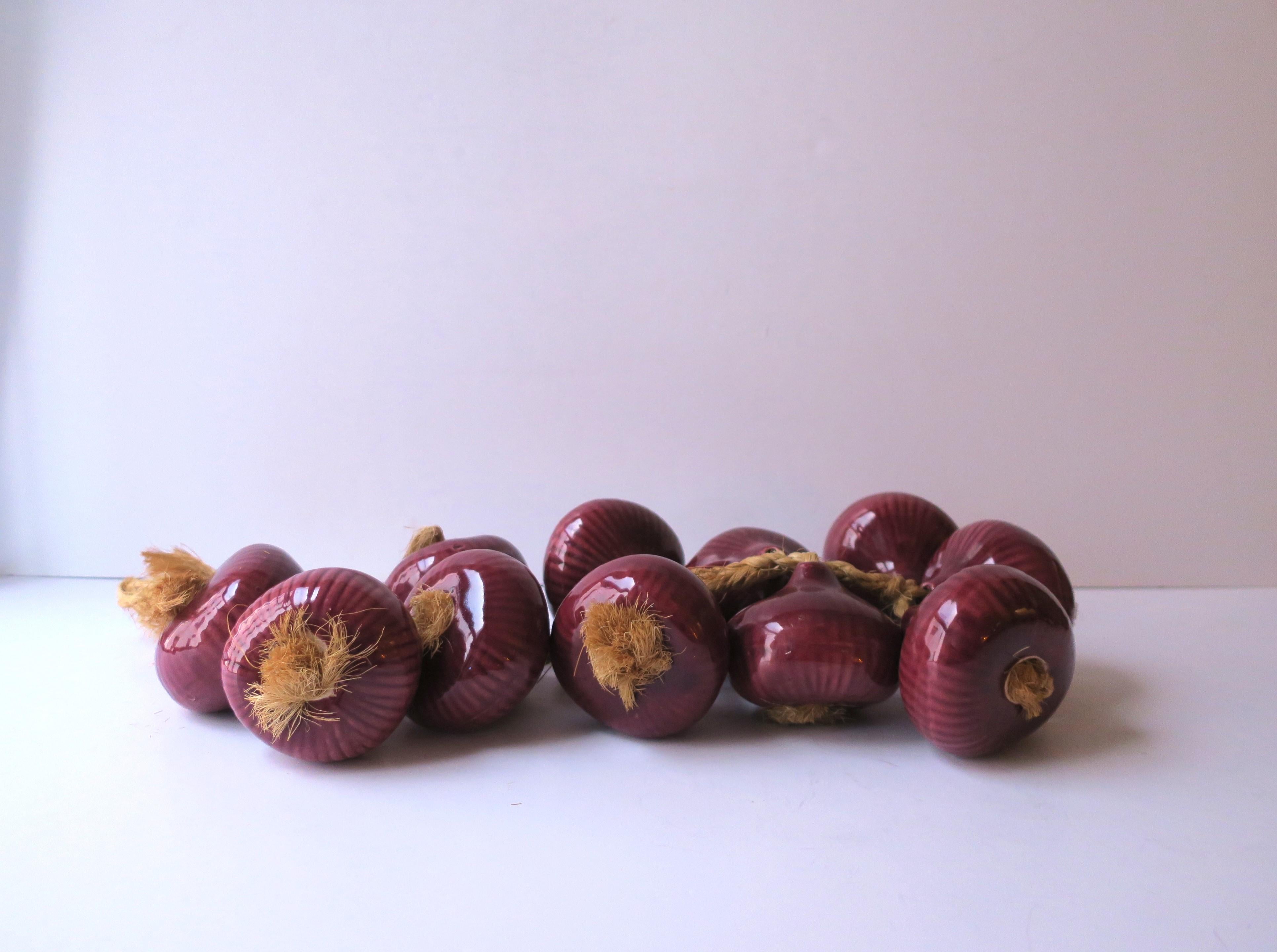 Glazed Ceramic Red Onions on Natural Rope Trompe L'oeil For Sale