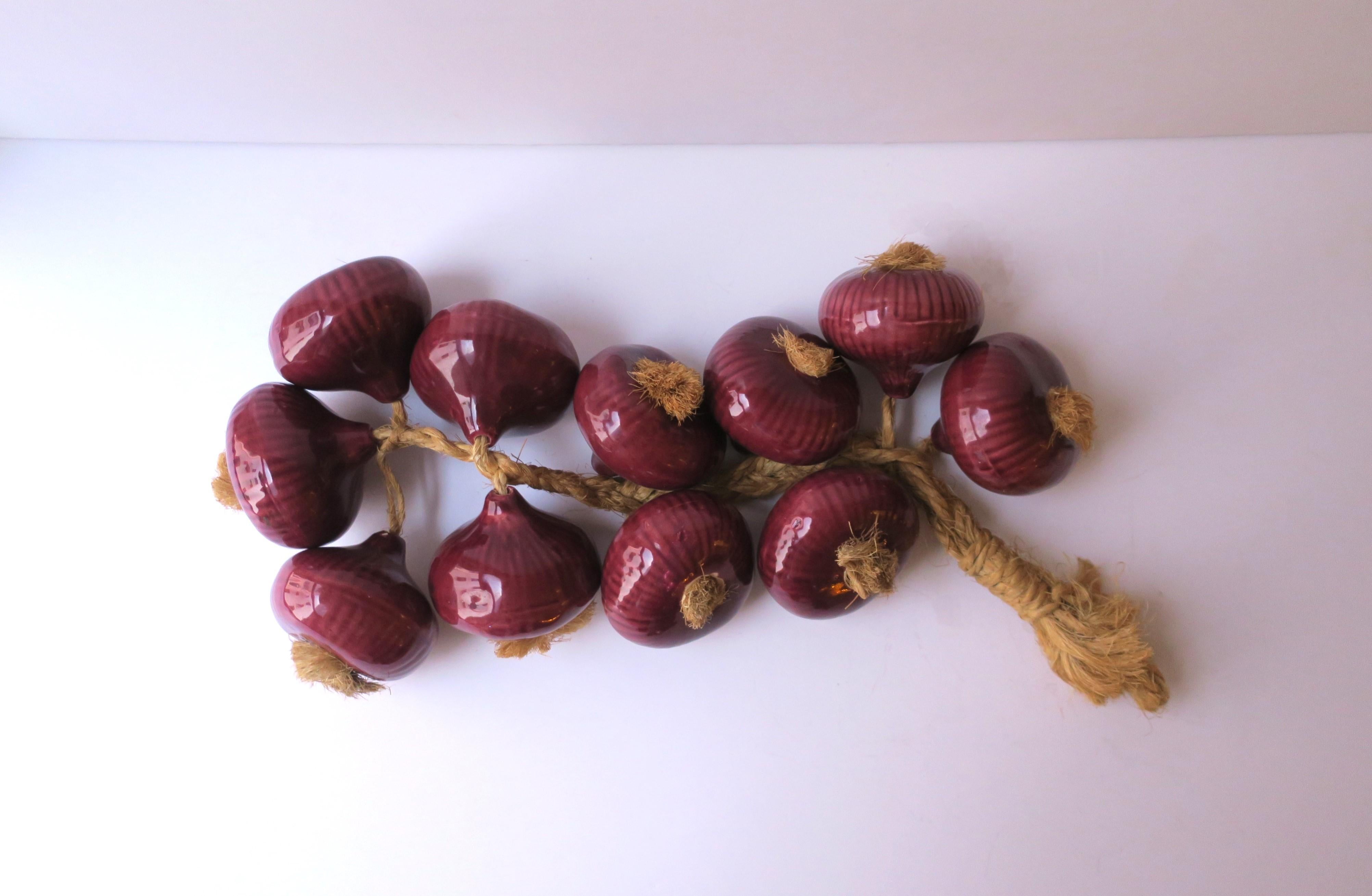 20th Century Ceramic Red Onions on Natural Rope Trompe L'oeil For Sale