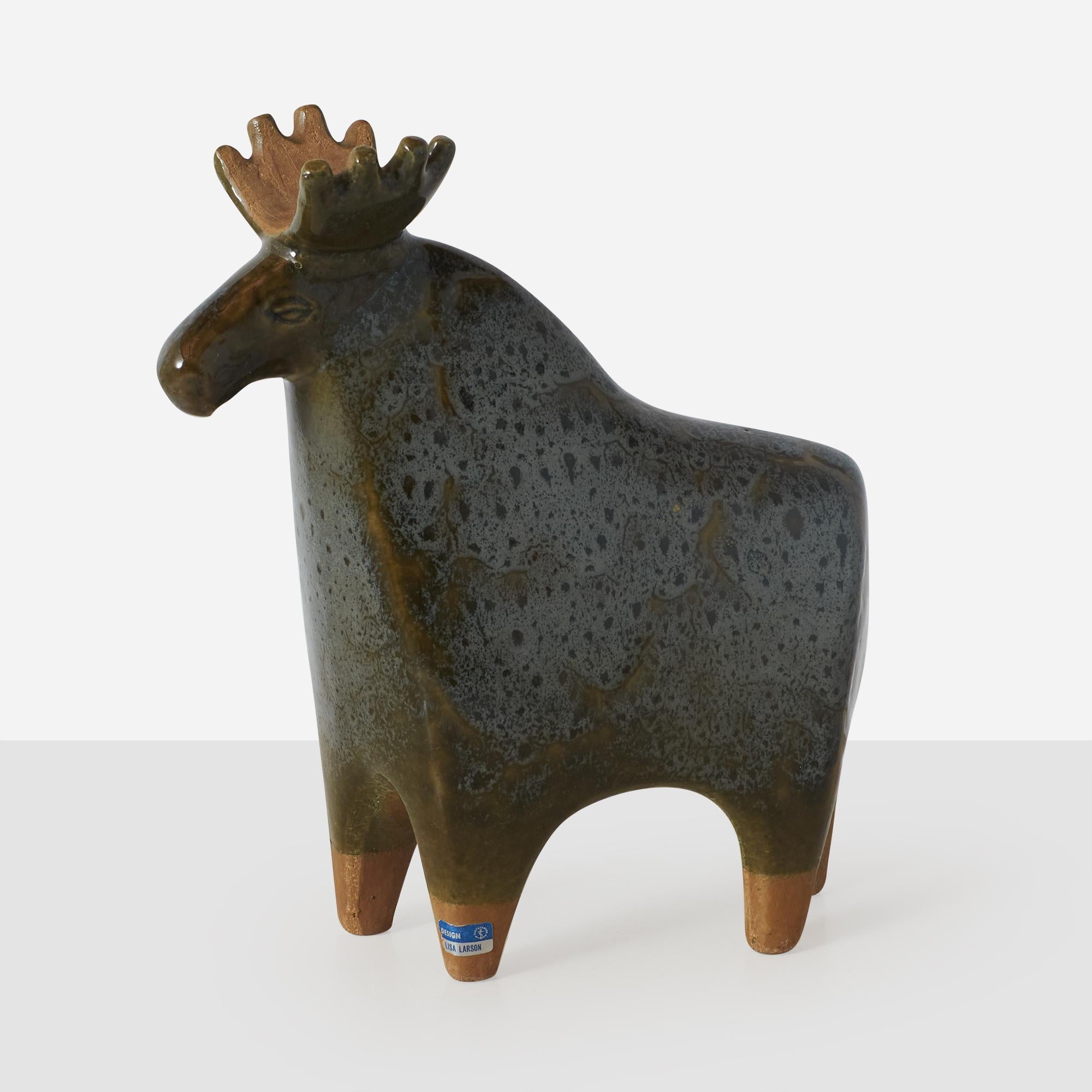 A whimsical ceramic moose by Lisa Larson for Gustavsberg Pottery. 