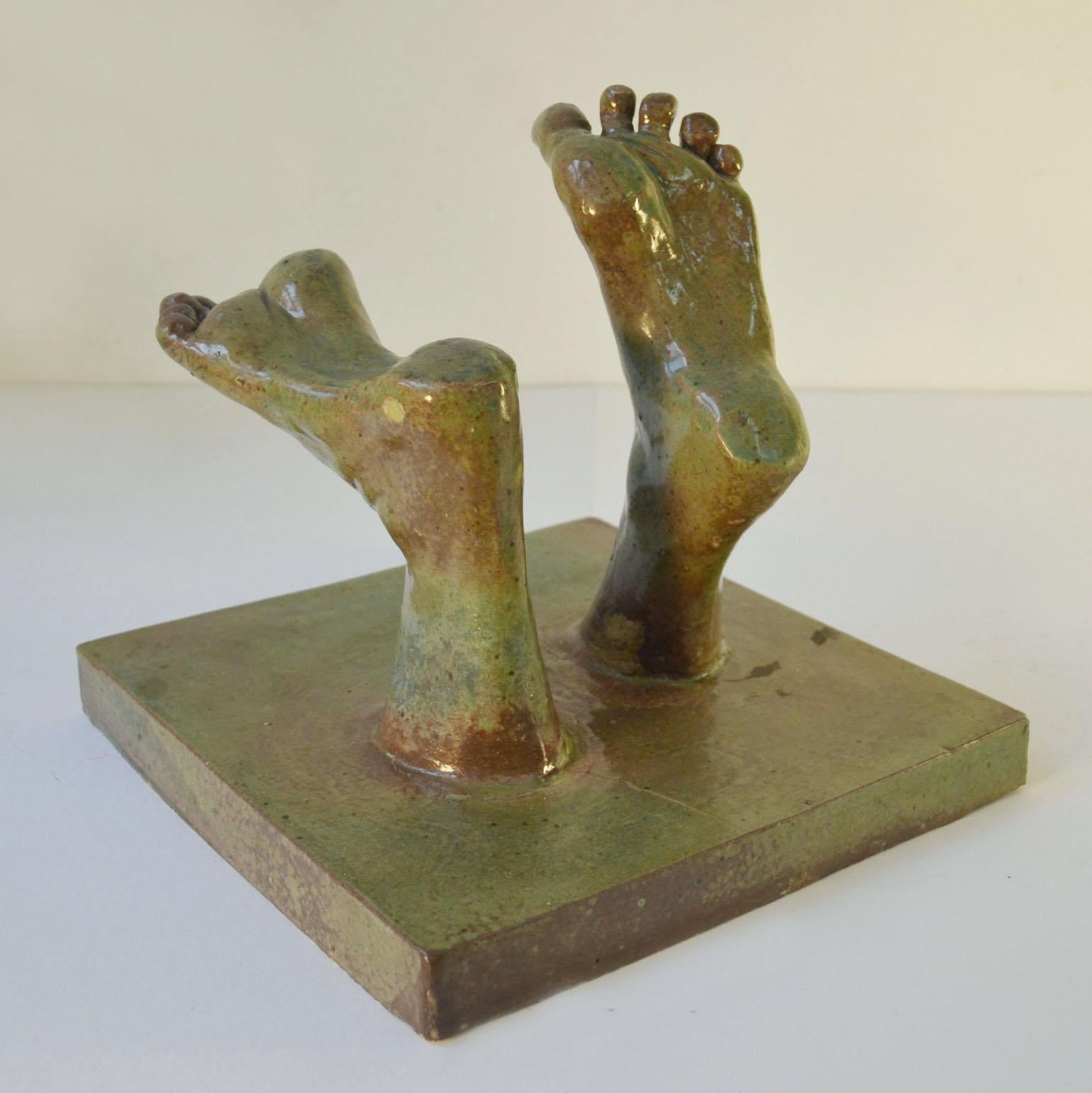 Ceramic Relief tiles with Green Glazed Sculpted Feet For Sale 3