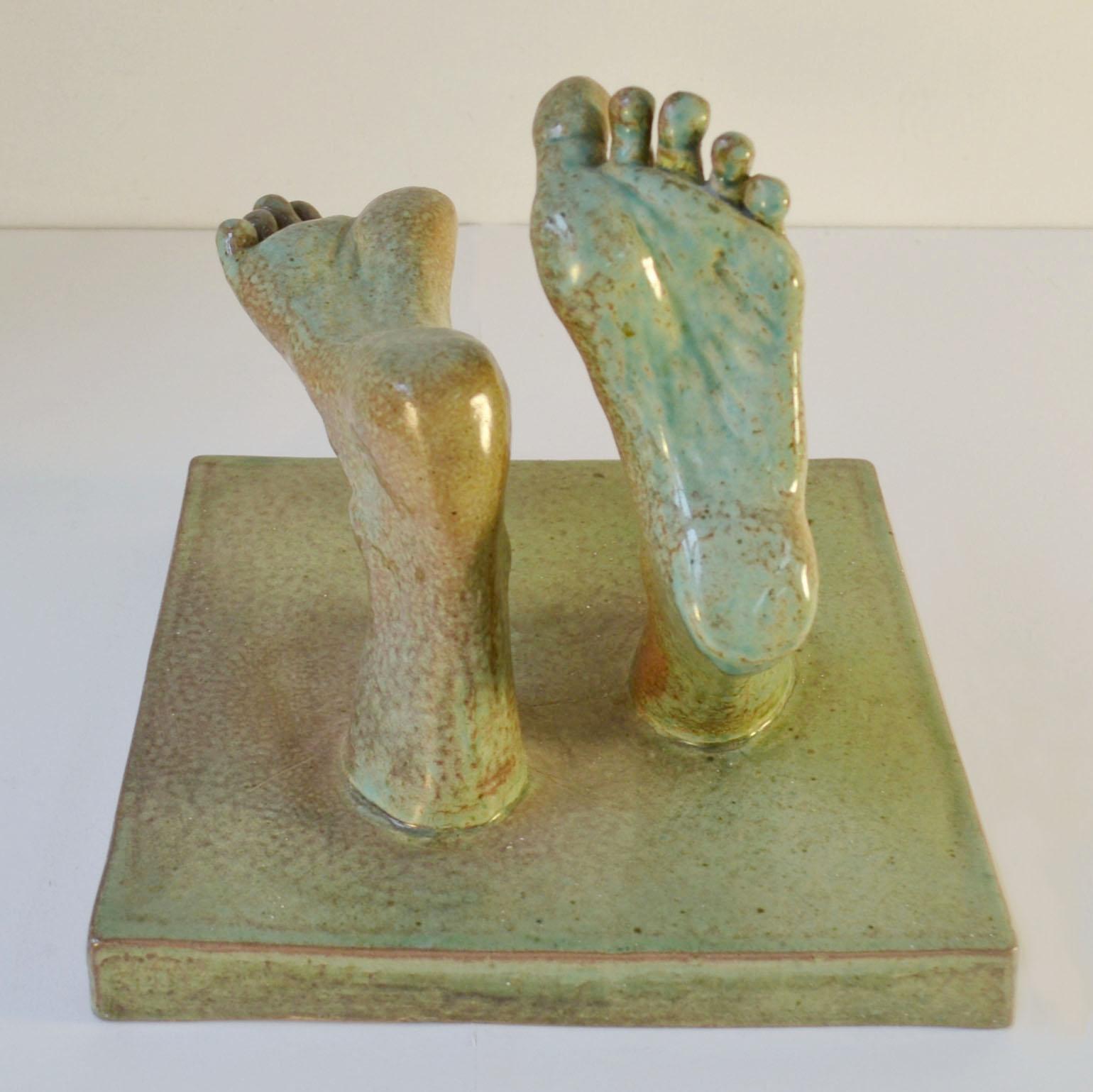 Ceramic Relief tiles with Green Glazed Sculpted Feet For Sale 4